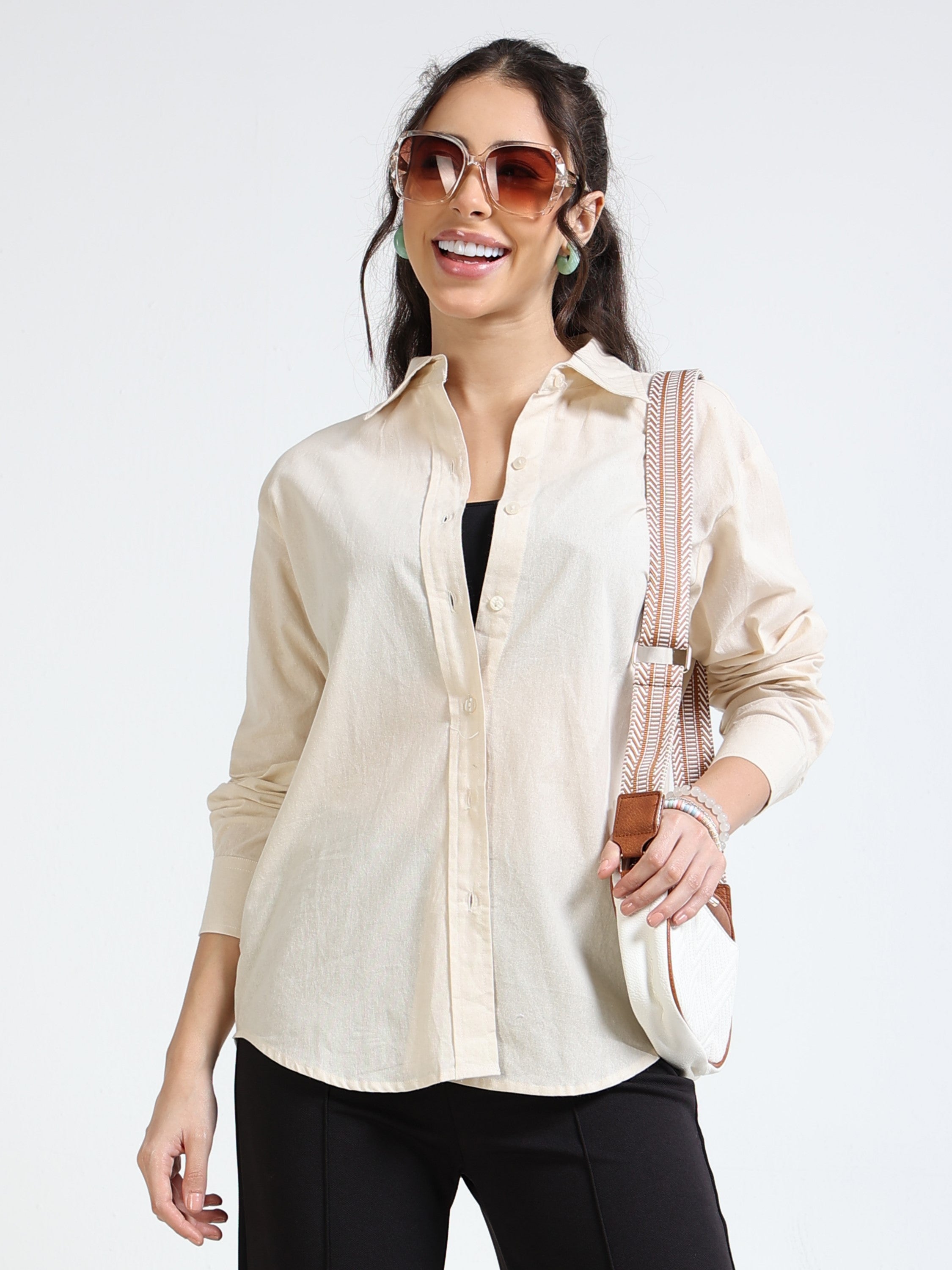 Women Cream Regular Fit Shirt