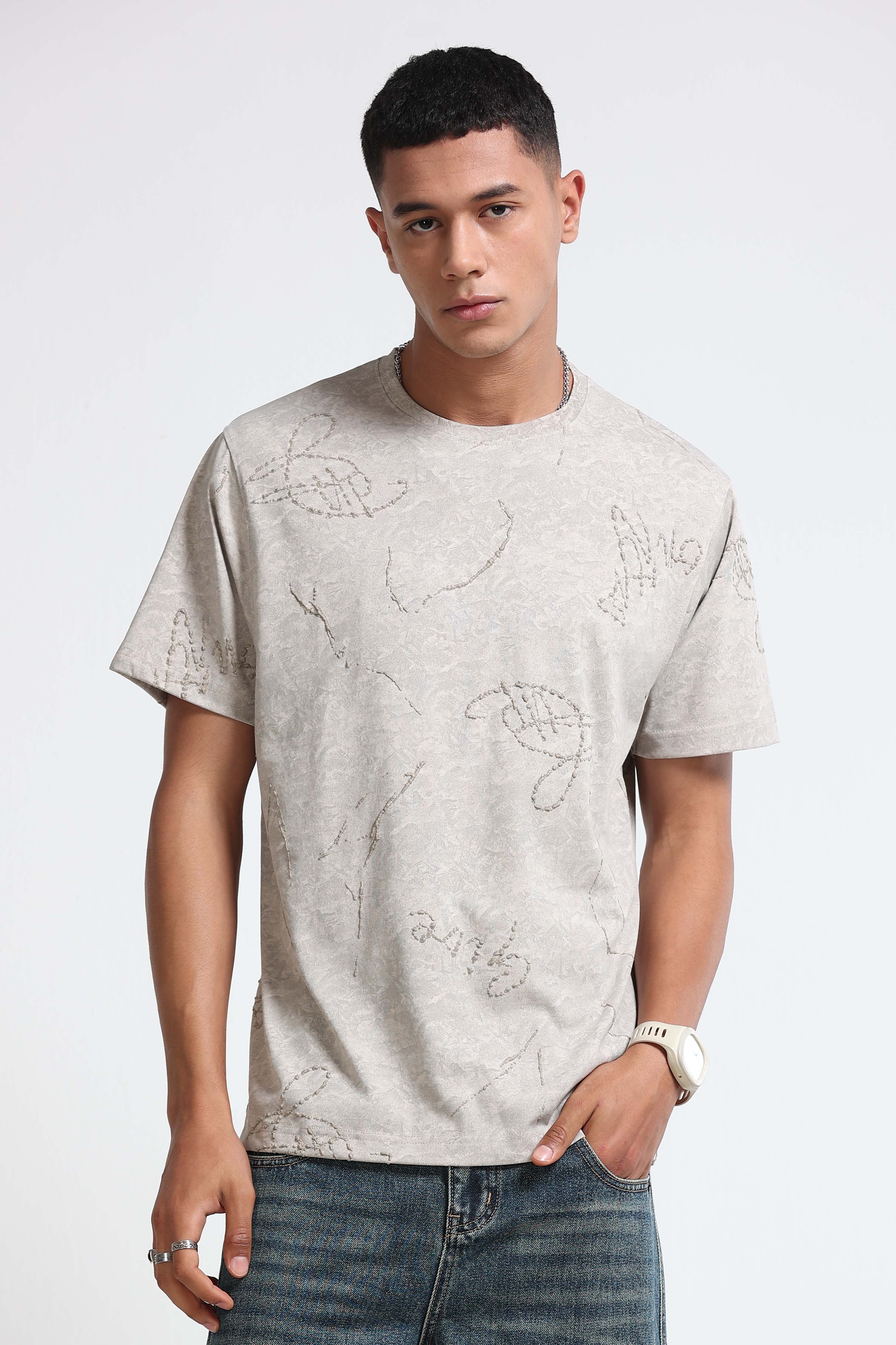 Men Beige Relaxed Fit T-Shirt