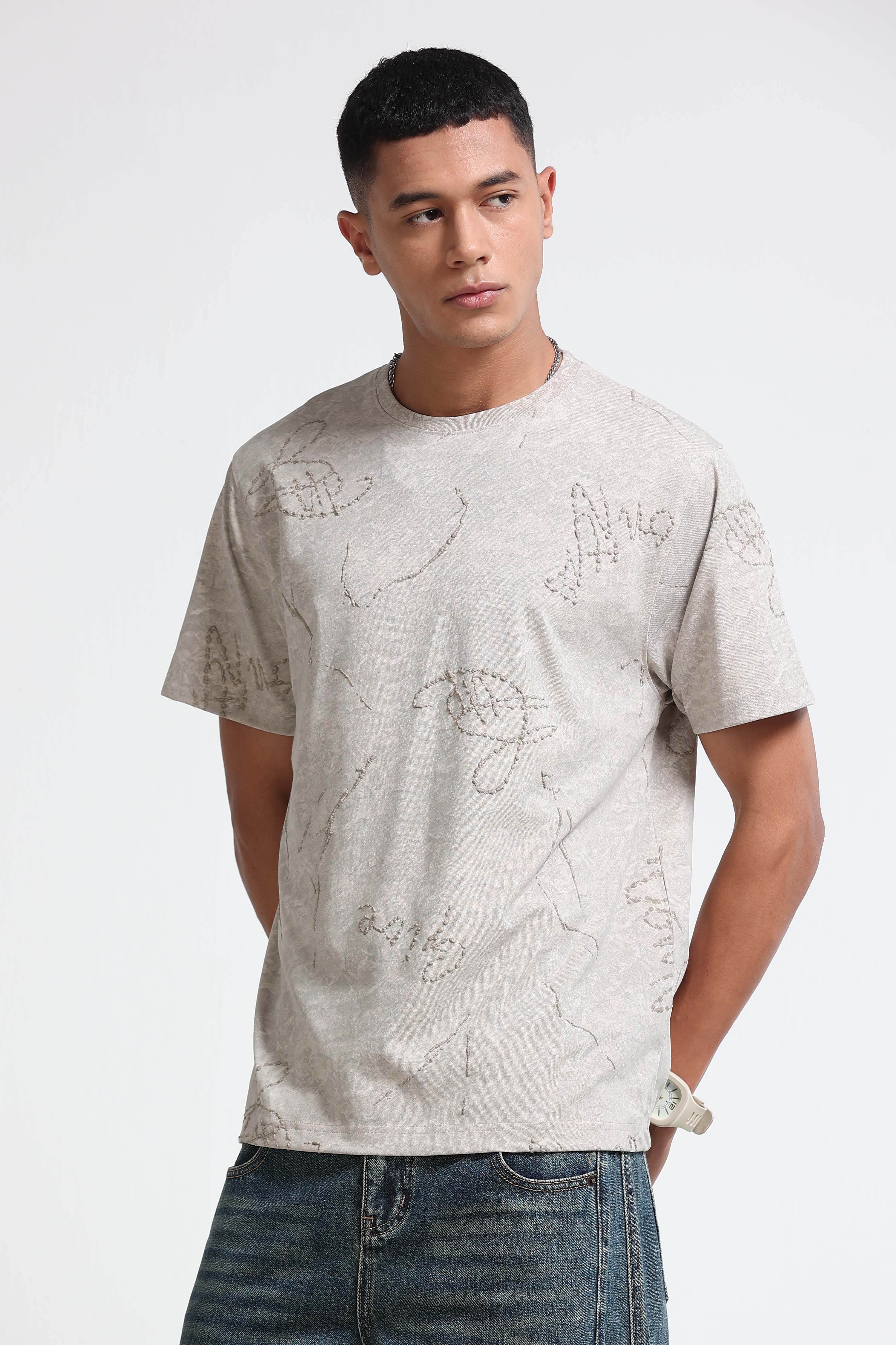 Men Beige Relaxed Fit T-Shirt