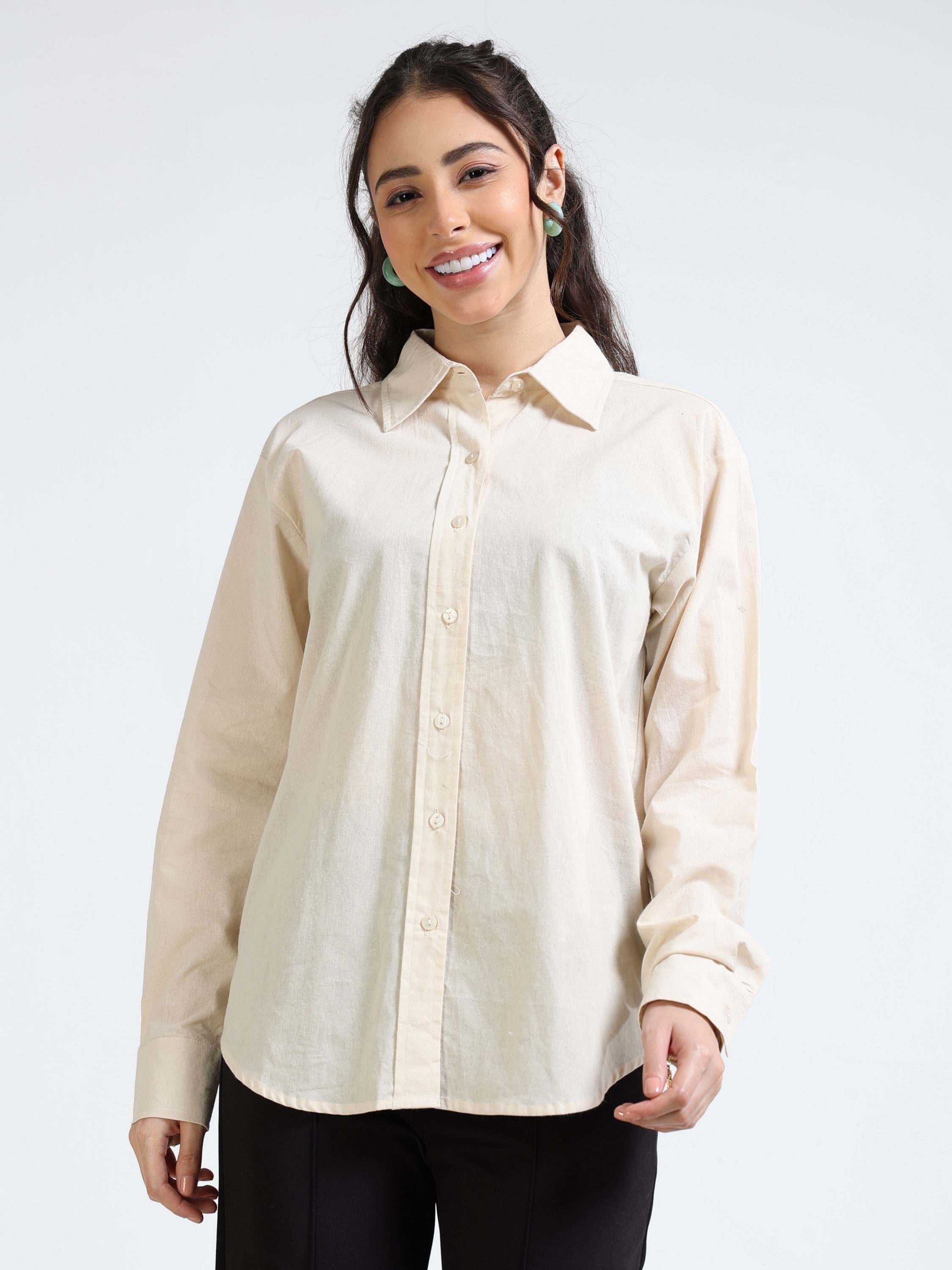 Women Cream Regular Fit Shirt
