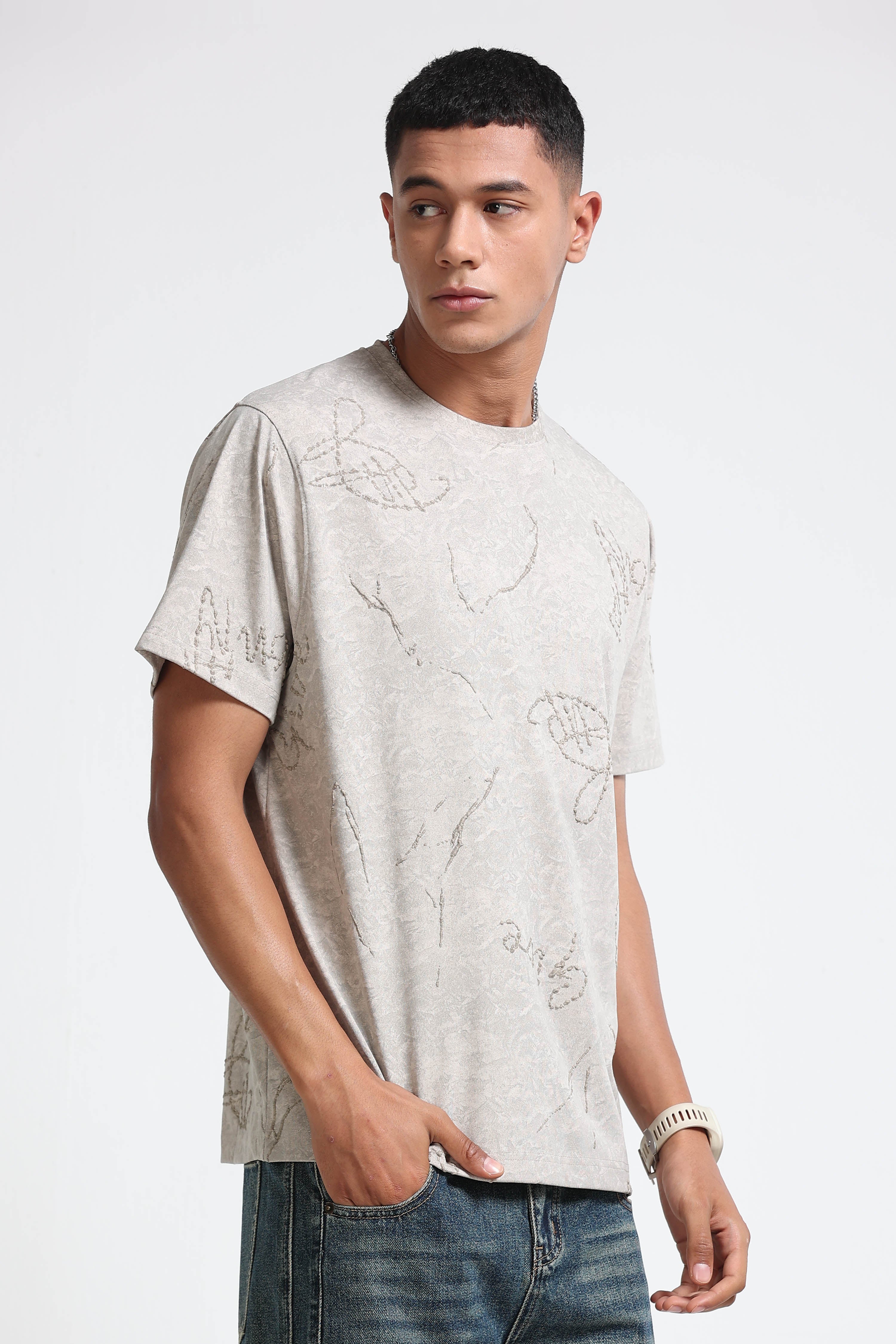 Men Beige Relaxed Fit T-Shirt