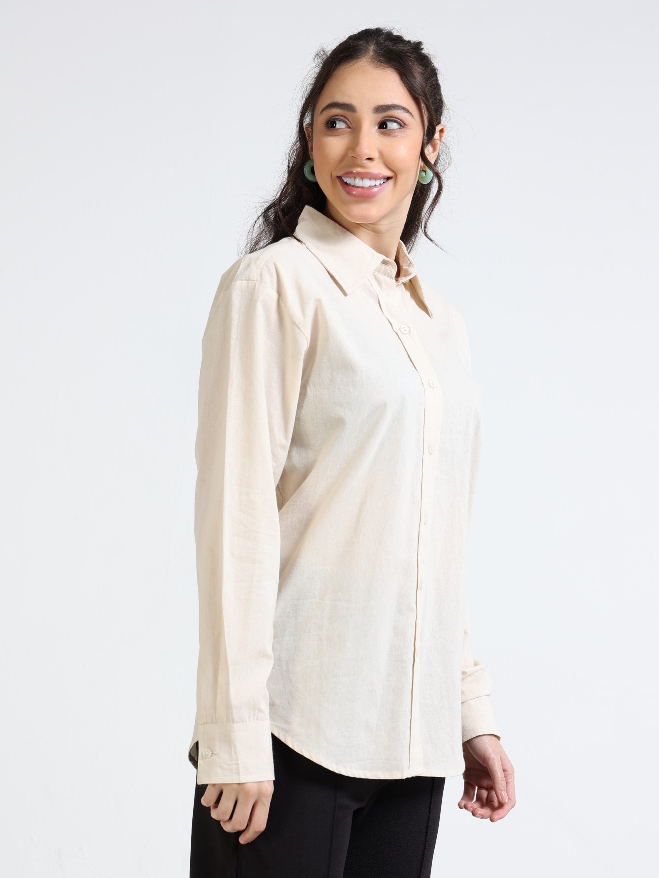 Women Cream Regular Fit Shirt