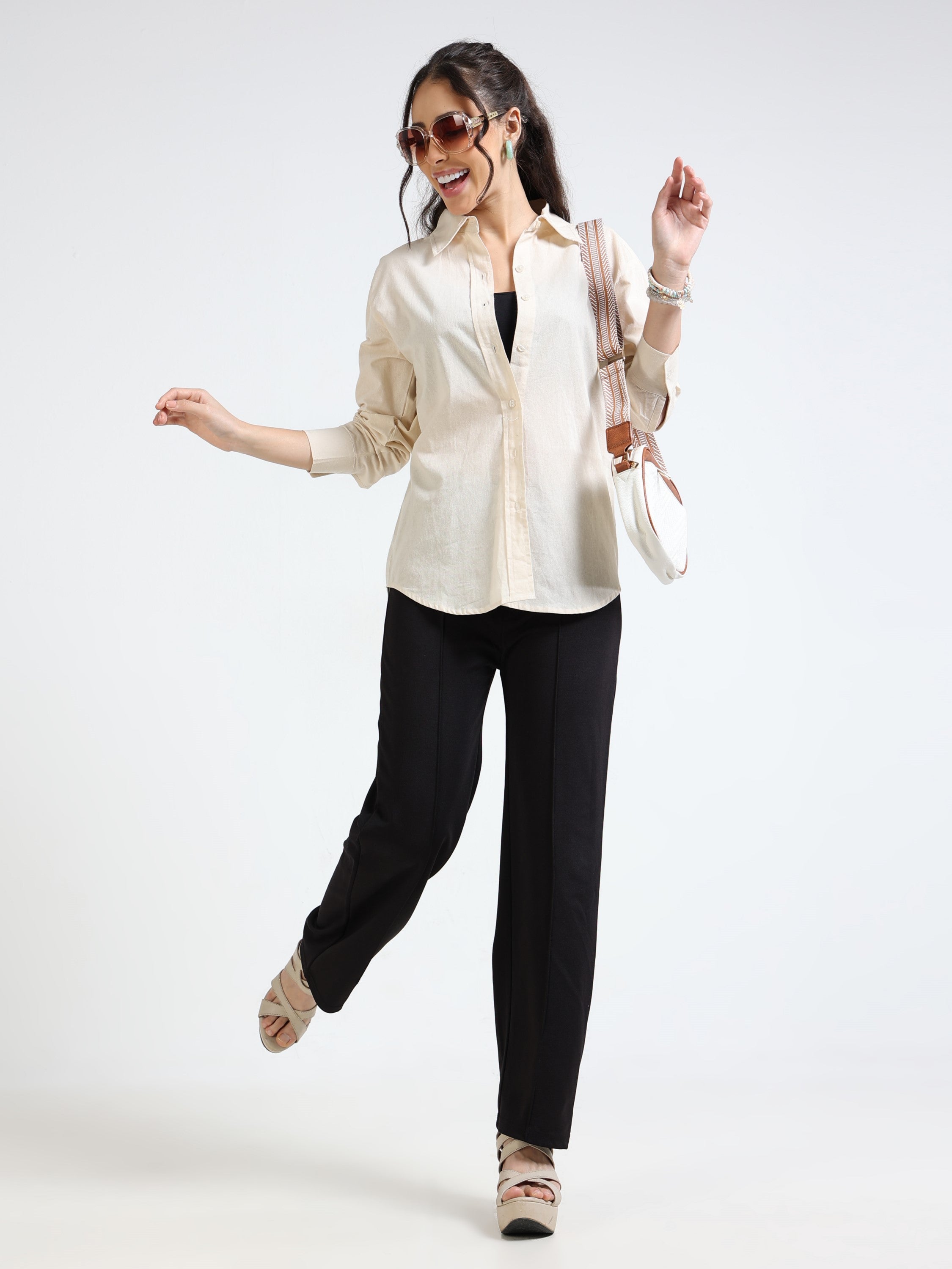 Women Cream Regular Fit Shirt