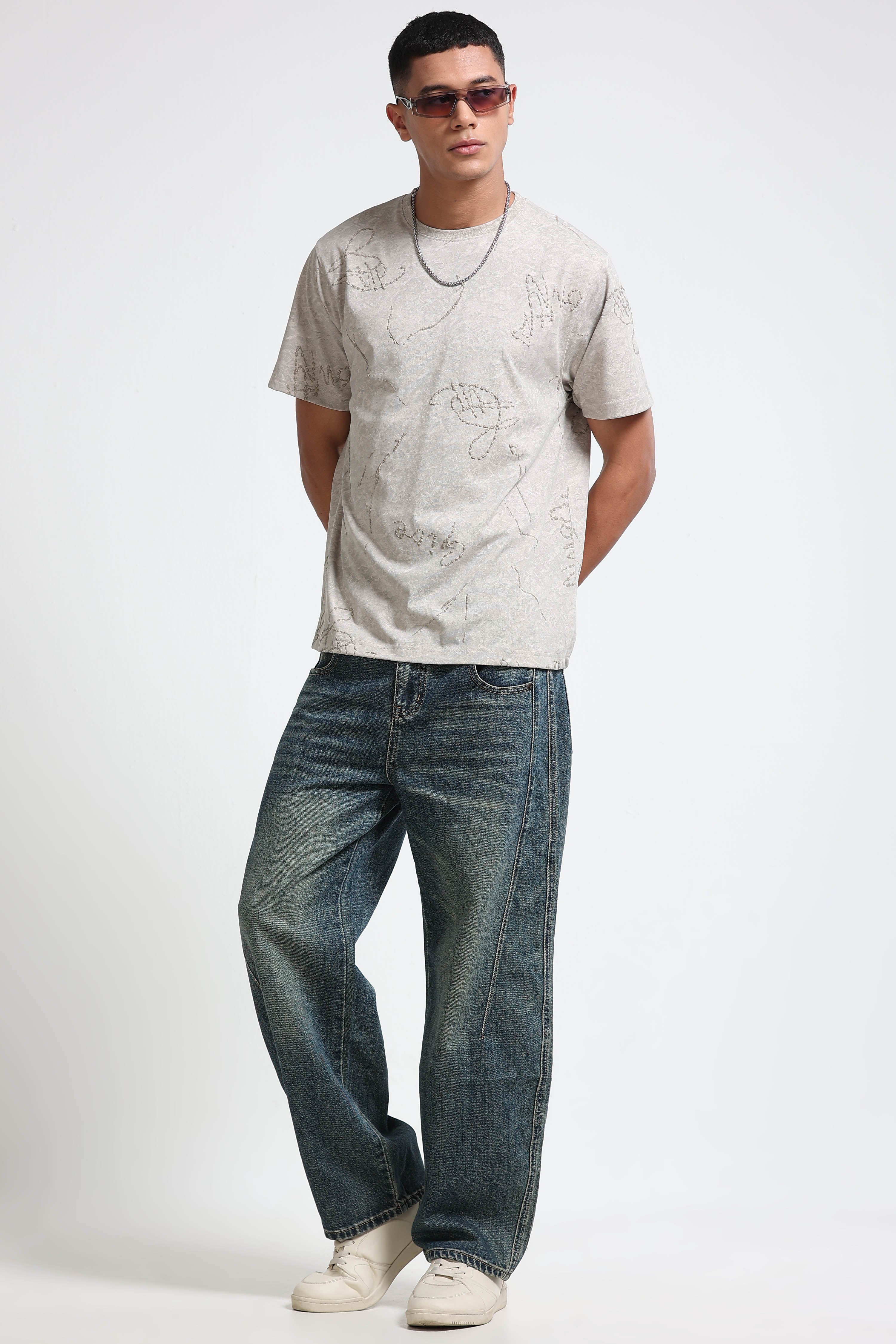 Men Beige Relaxed Fit T-Shirt