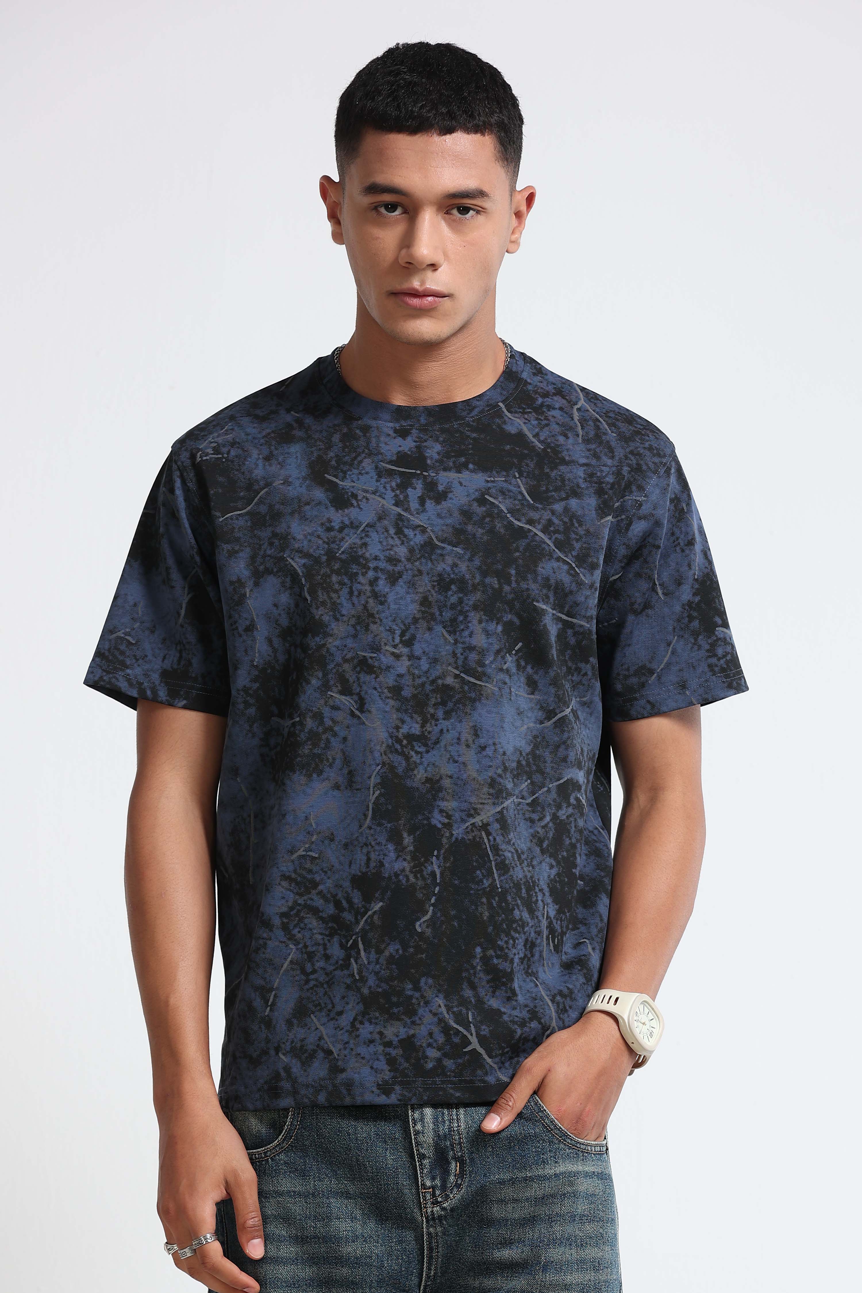 Men Blue Premium Self Designed T-Shirt