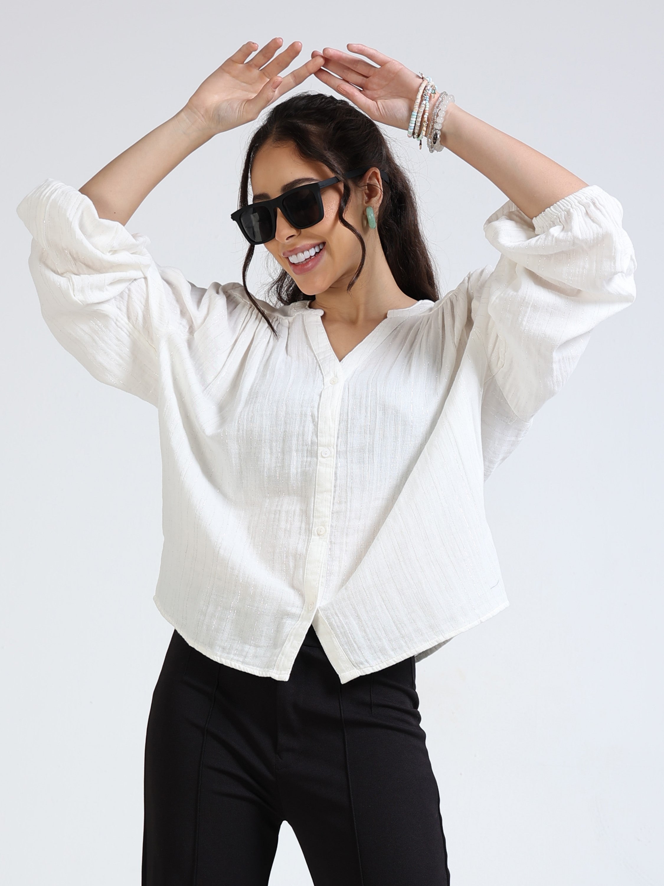 Women White relaxed Fit top with Lurex blend