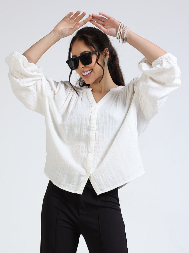 Women White relaxed Fit top with Lurex blend