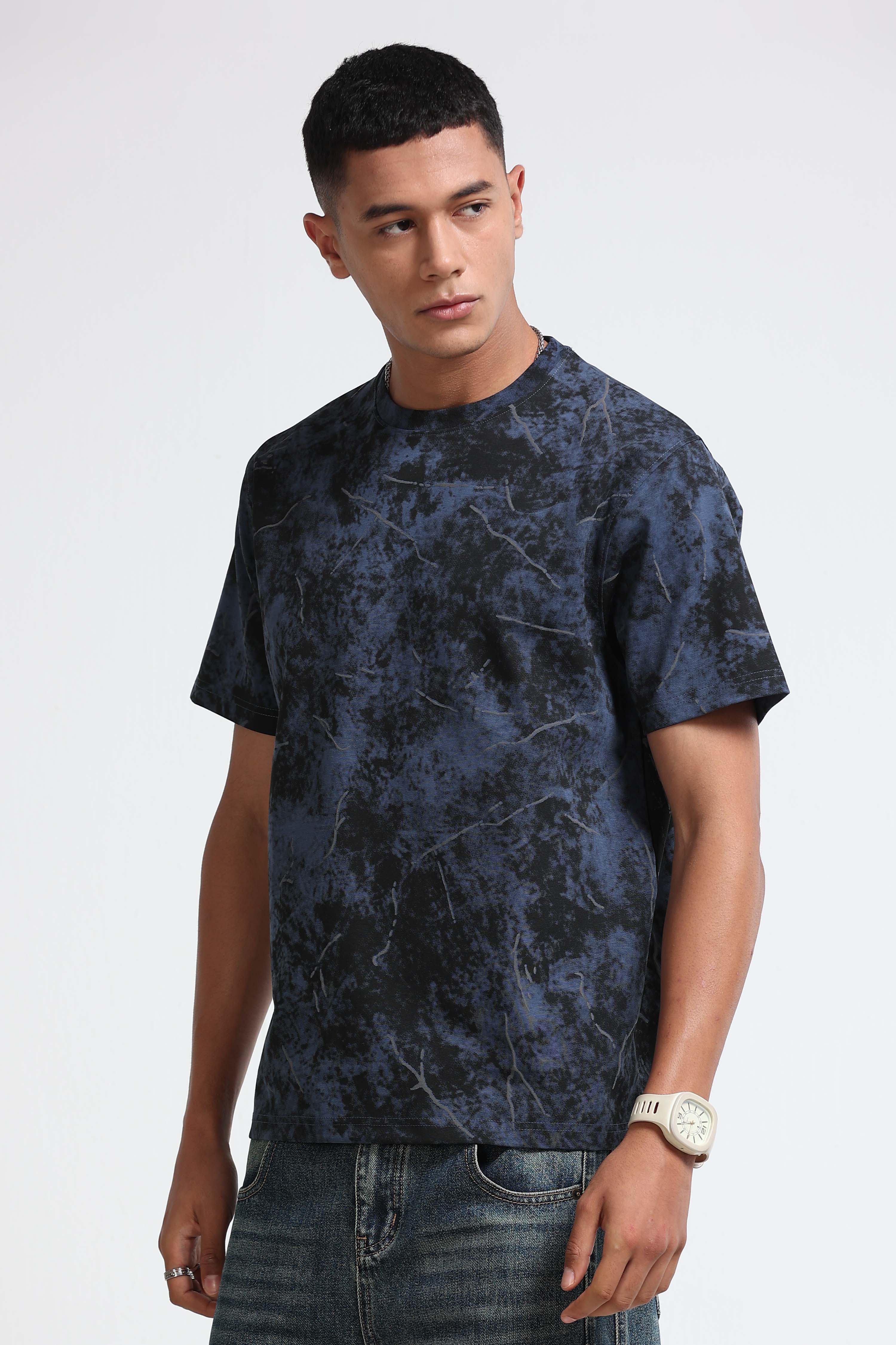 Men Blue Premium Self Designed T-Shirt