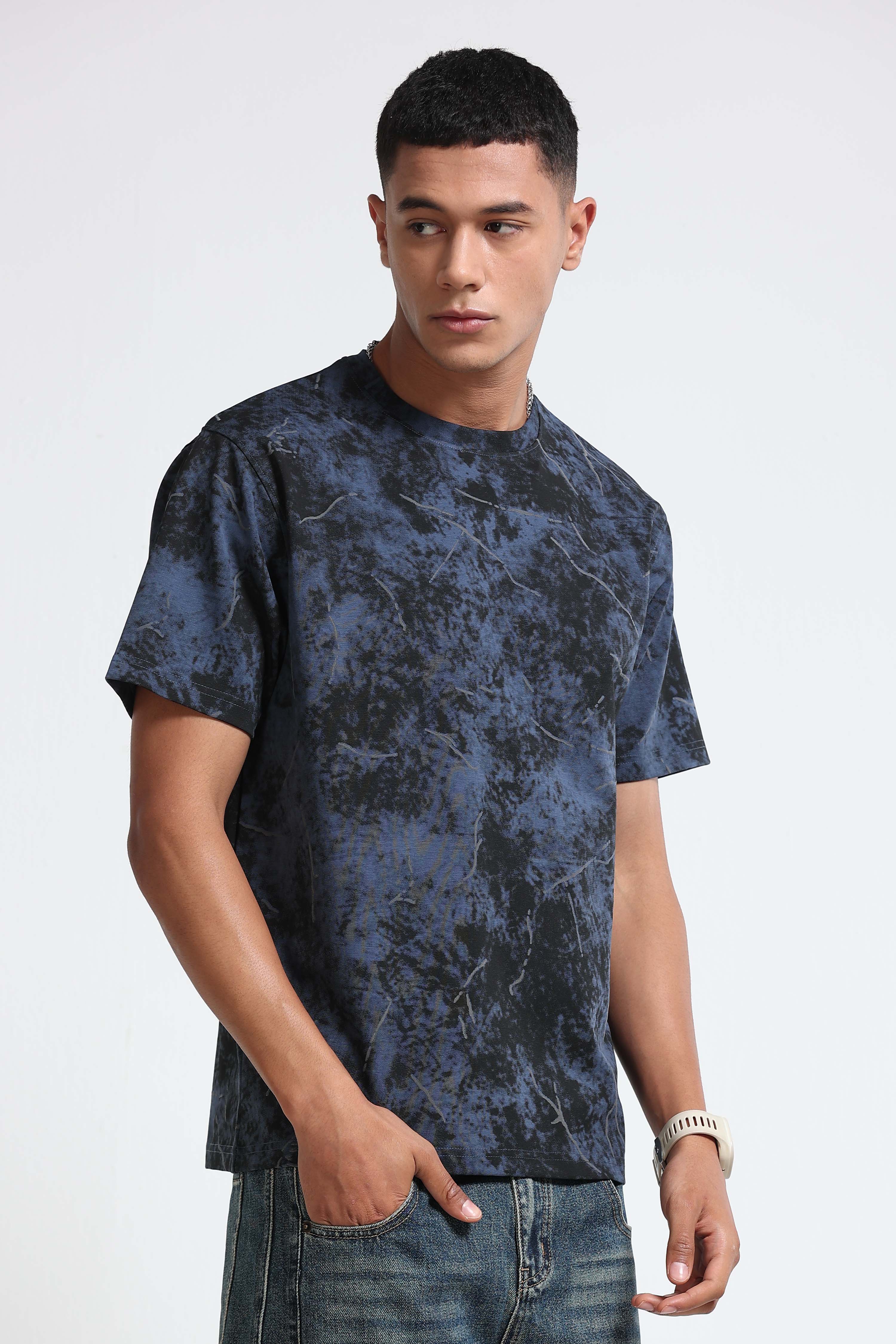 Men Blue Premium Self Designed T-Shirt