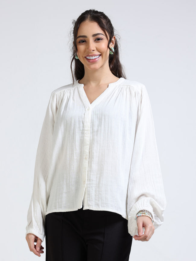Women White relaxed Fit top with Lurex blend