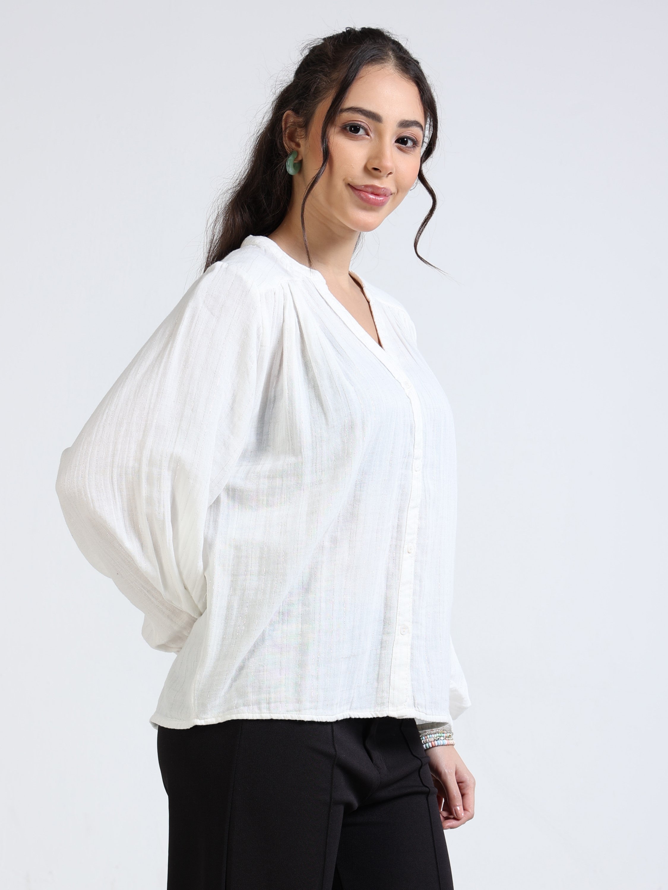 Women White relaxed Fit top with Lurex blend