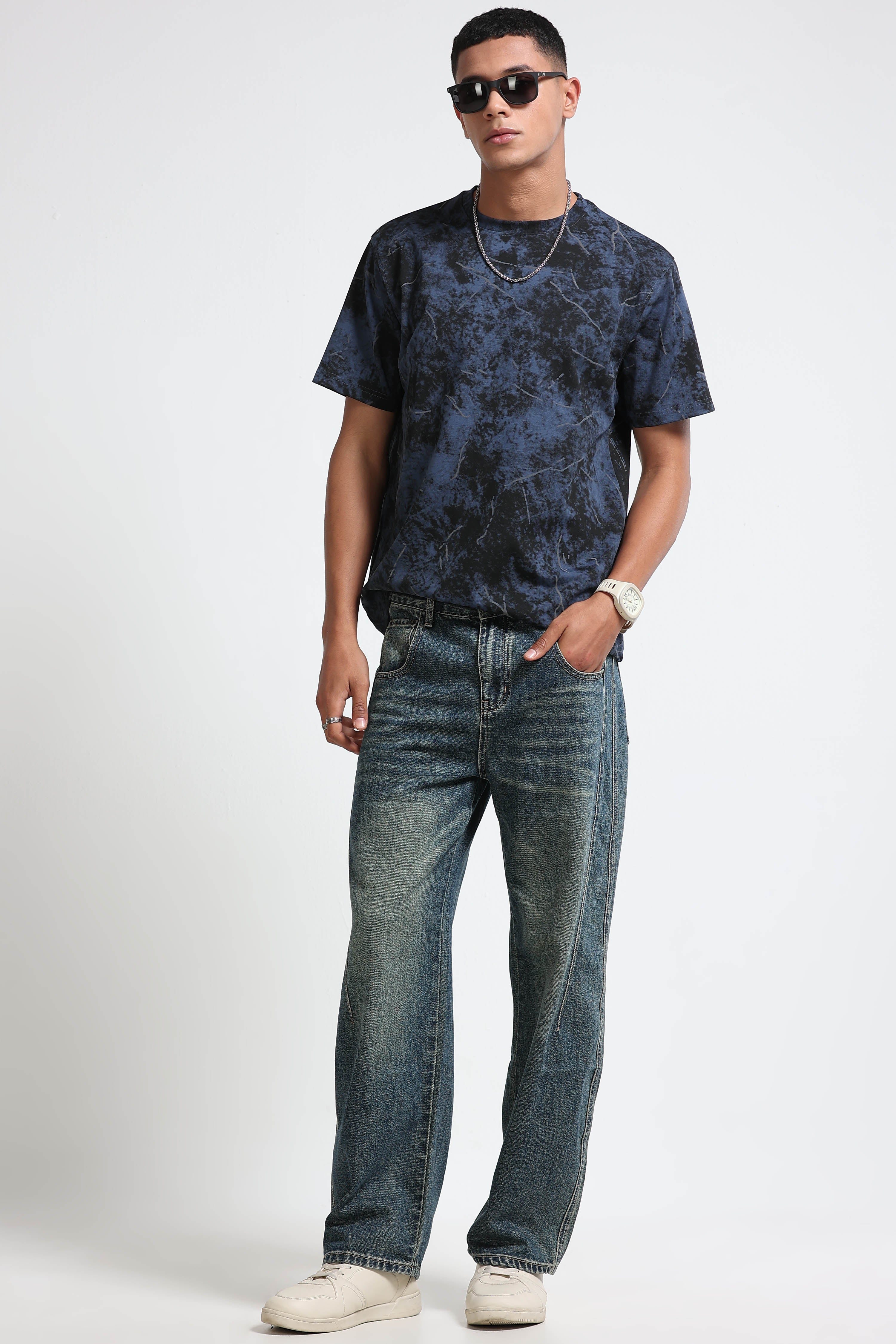 Men Blue Premium Self Designed T-Shirt