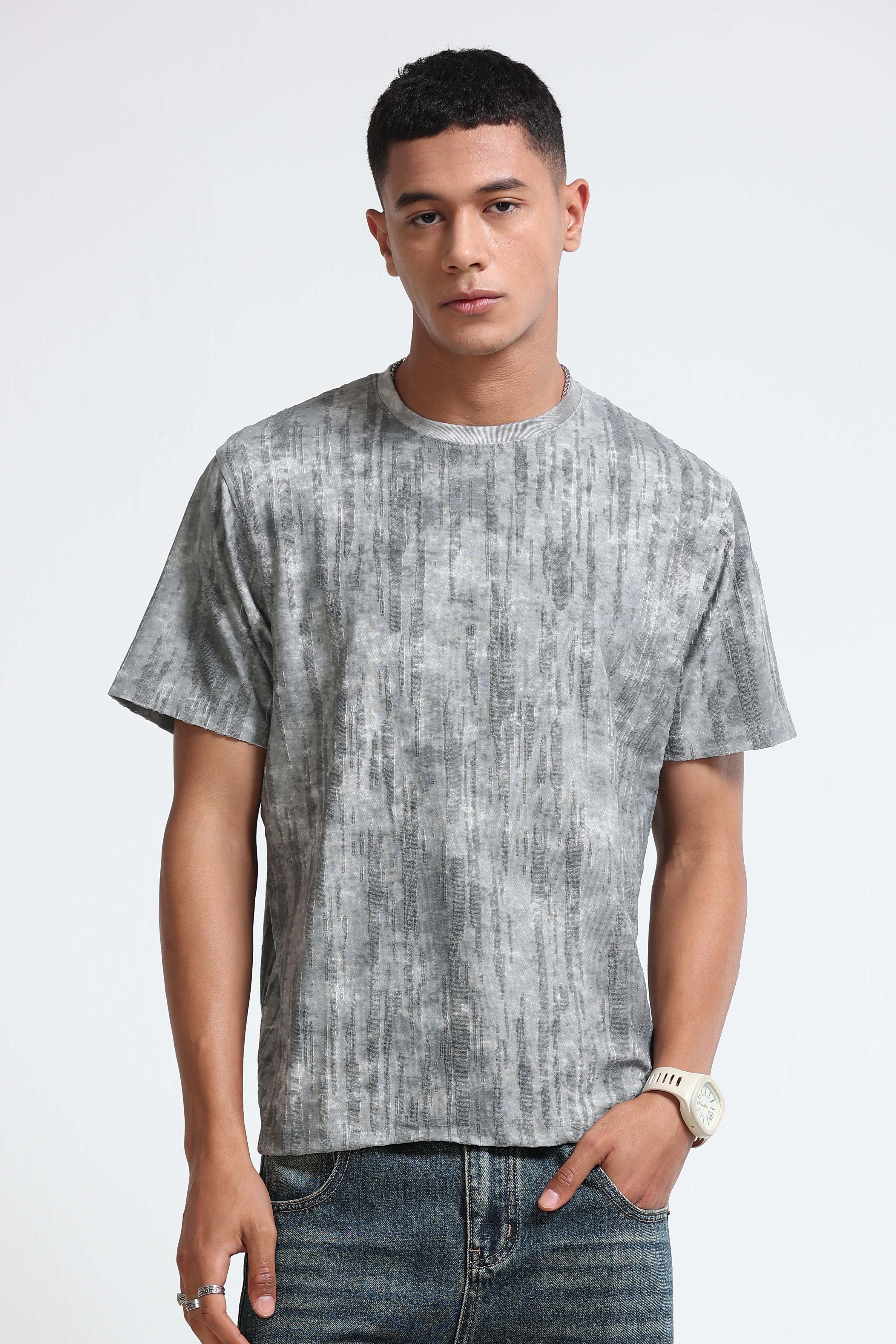 Men Grey Casual Relaxed Fit T-Shirt