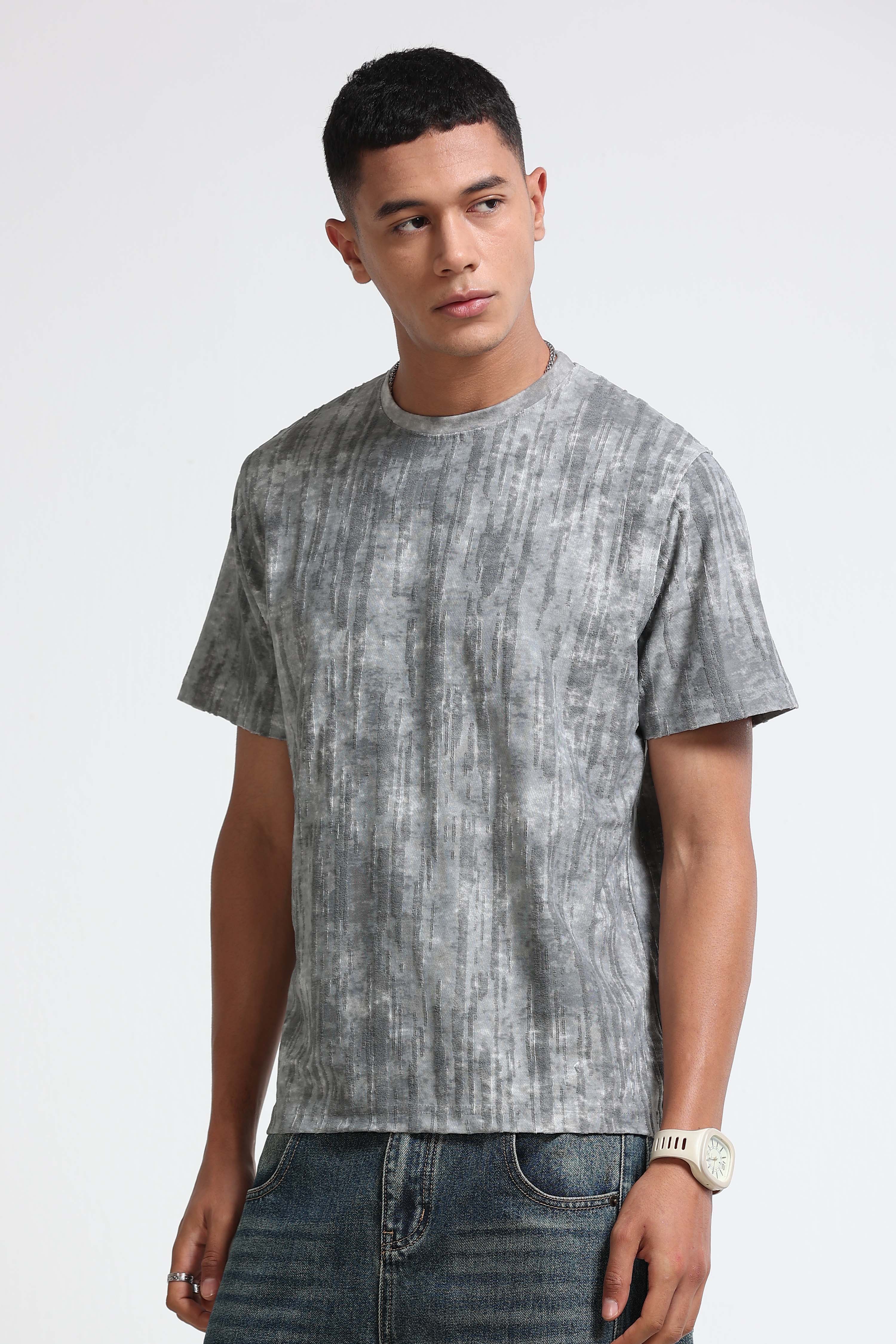Men Grey Casual Relaxed Fit T-Shirt