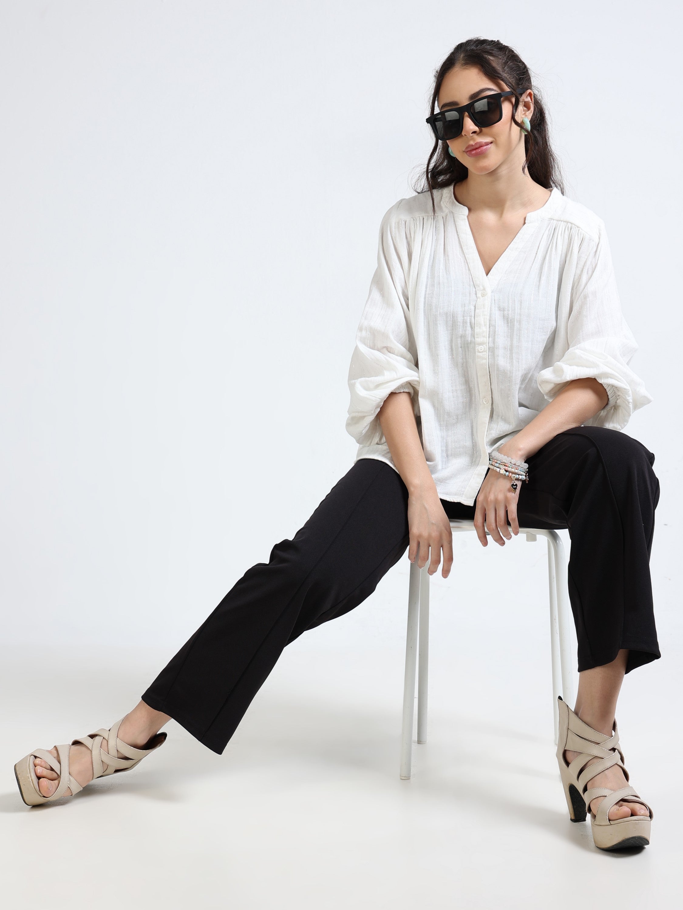 Women White relaxed Fit top with Lurex blend