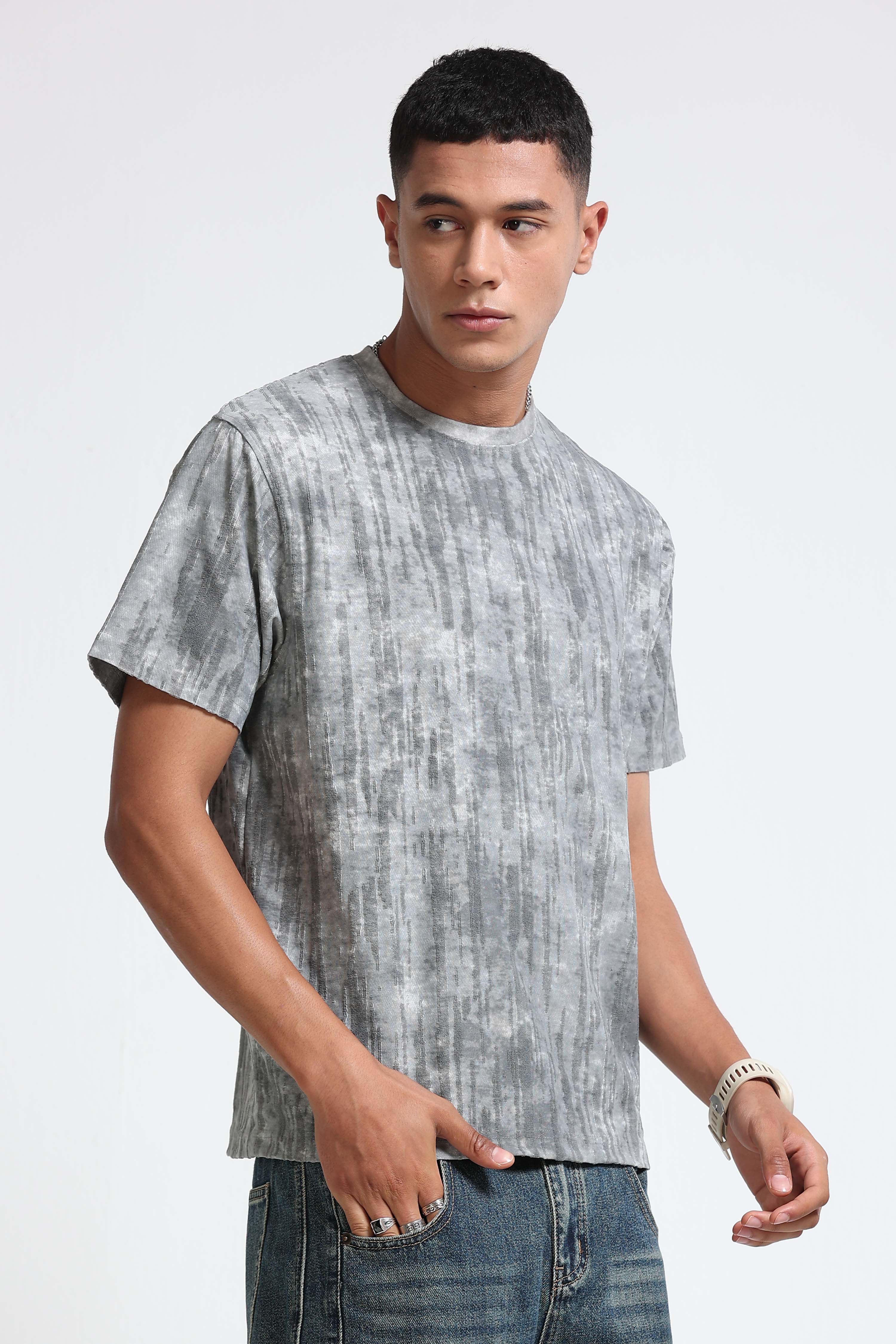 Men Grey Casual Relaxed Fit T-Shirt