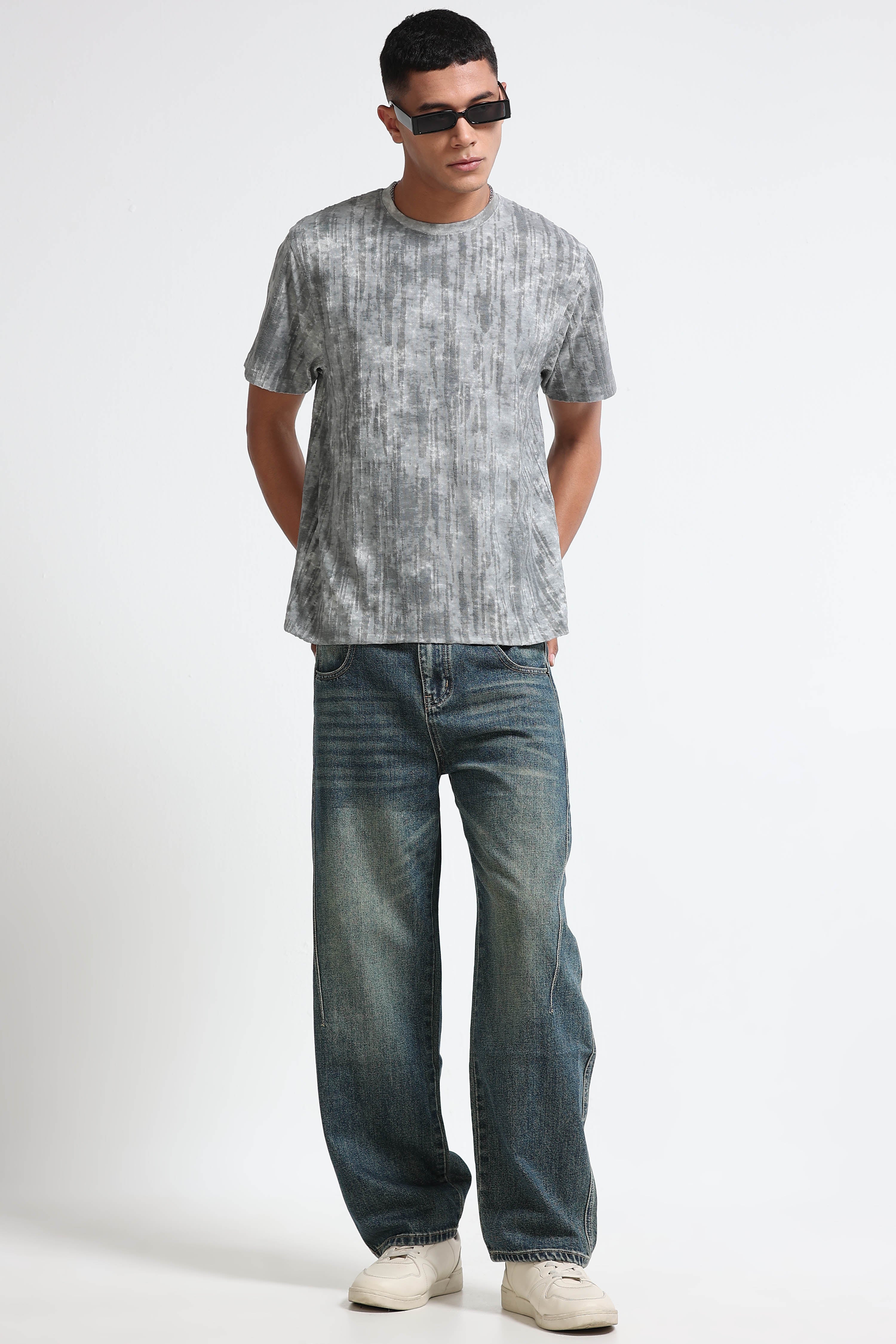 Men Grey Casual Relaxed Fit T-Shirt