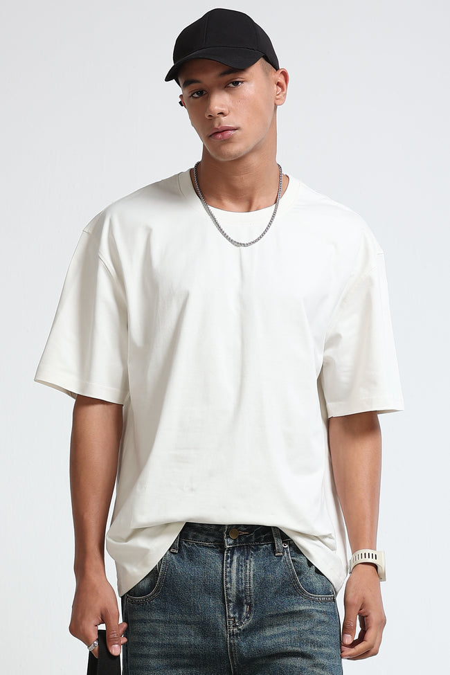 Men White Oversized Crew Neck T-Shirt