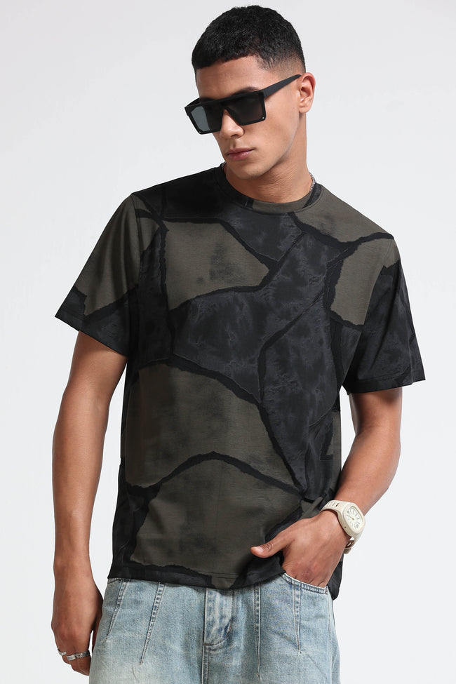 Men Black Modern Abstract Print T-Shirt