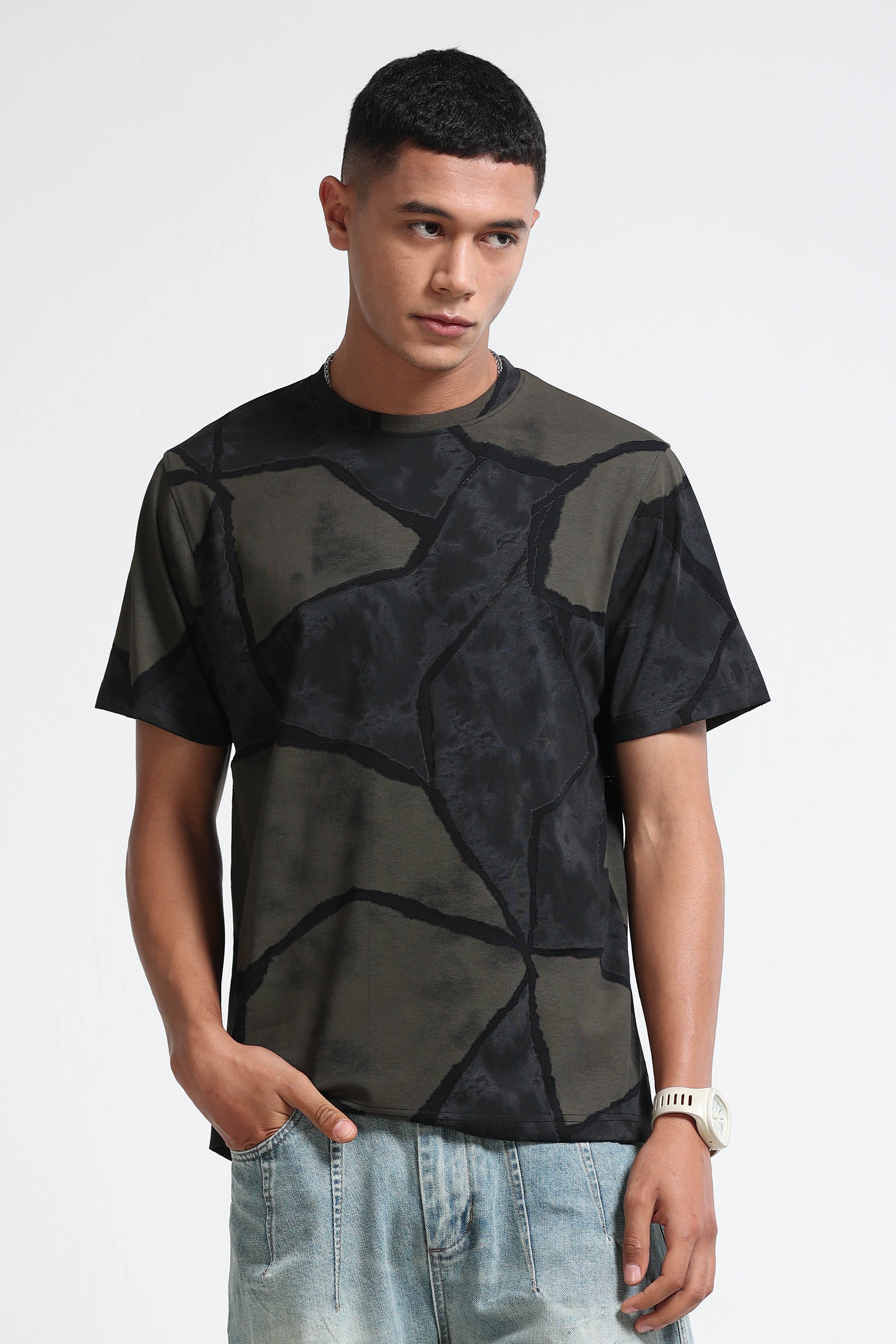 Men Black Modern Abstract Print T-Shirt