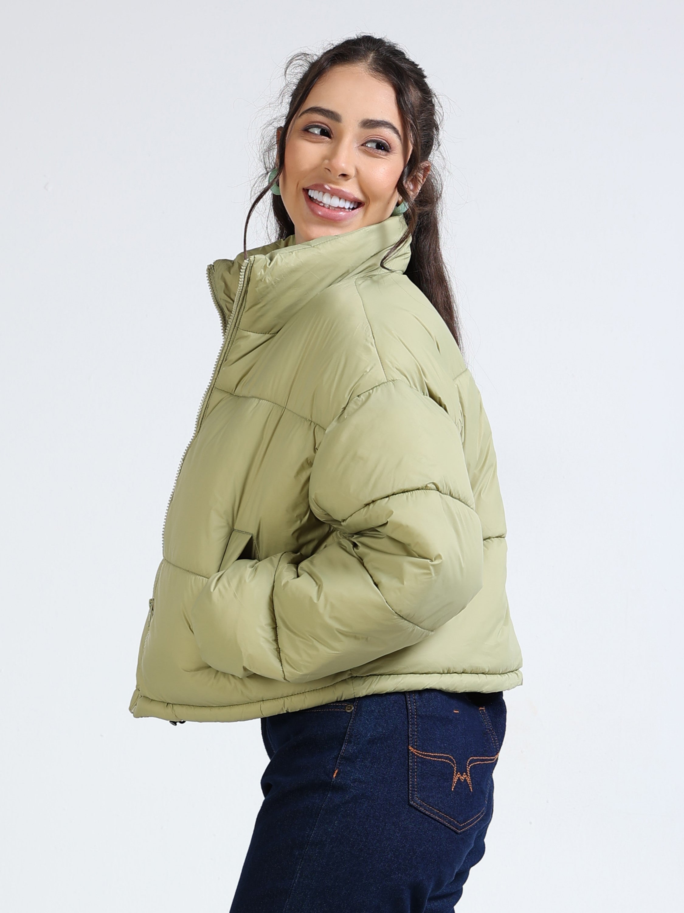 Women Light Green Puffer Jacket