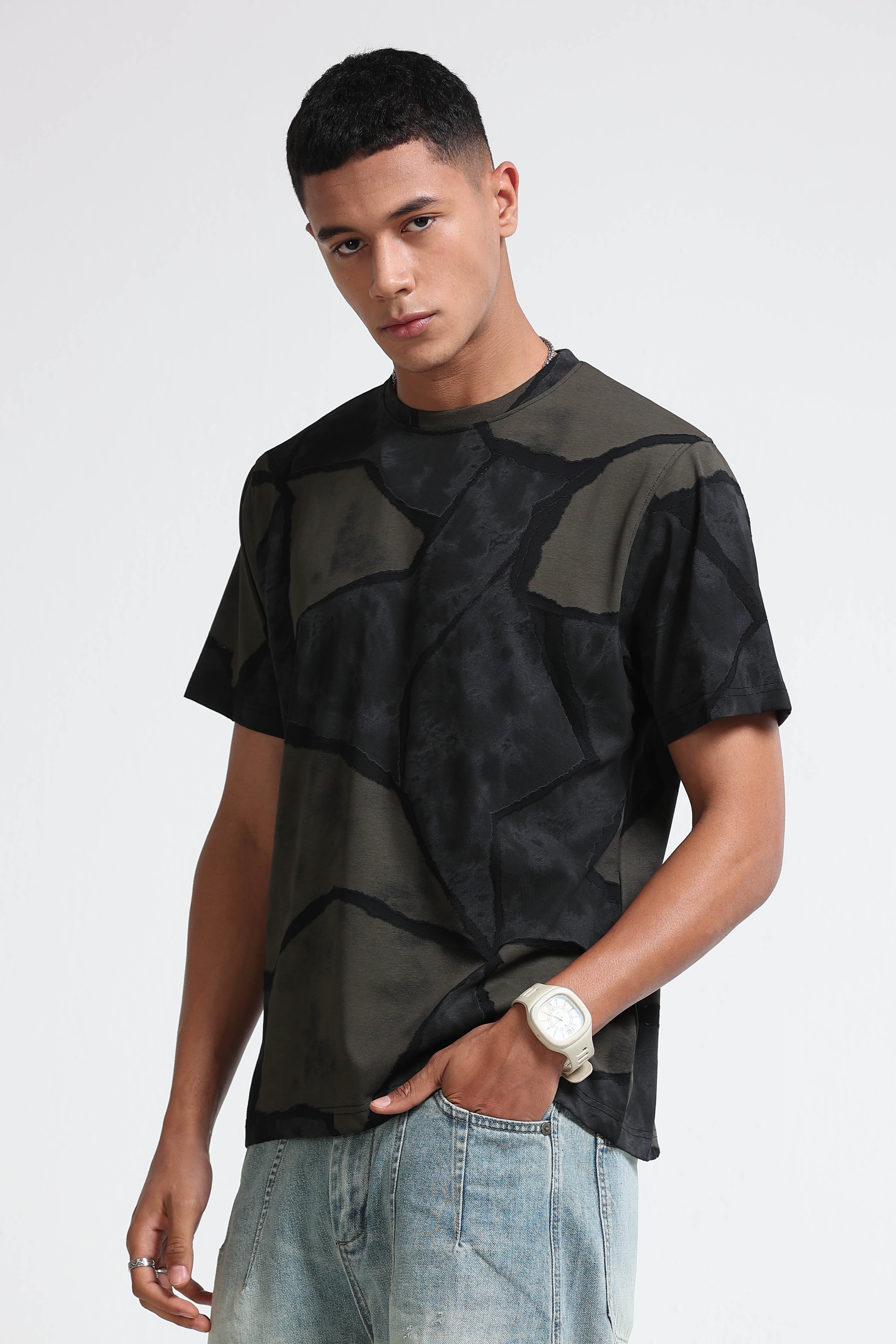 Men Black Modern Abstract Print T-Shirt