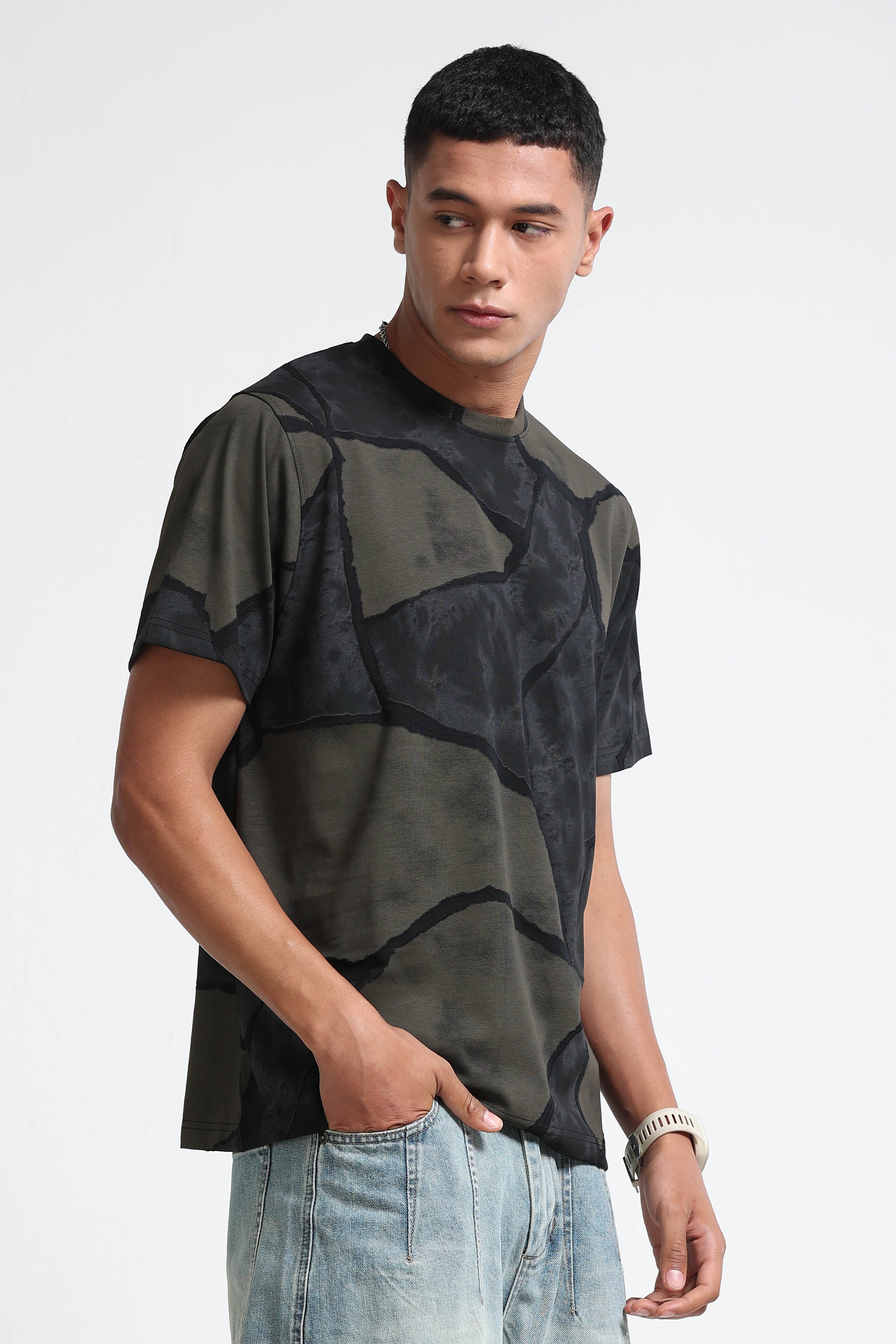 Men Black Modern Abstract Print T-Shirt