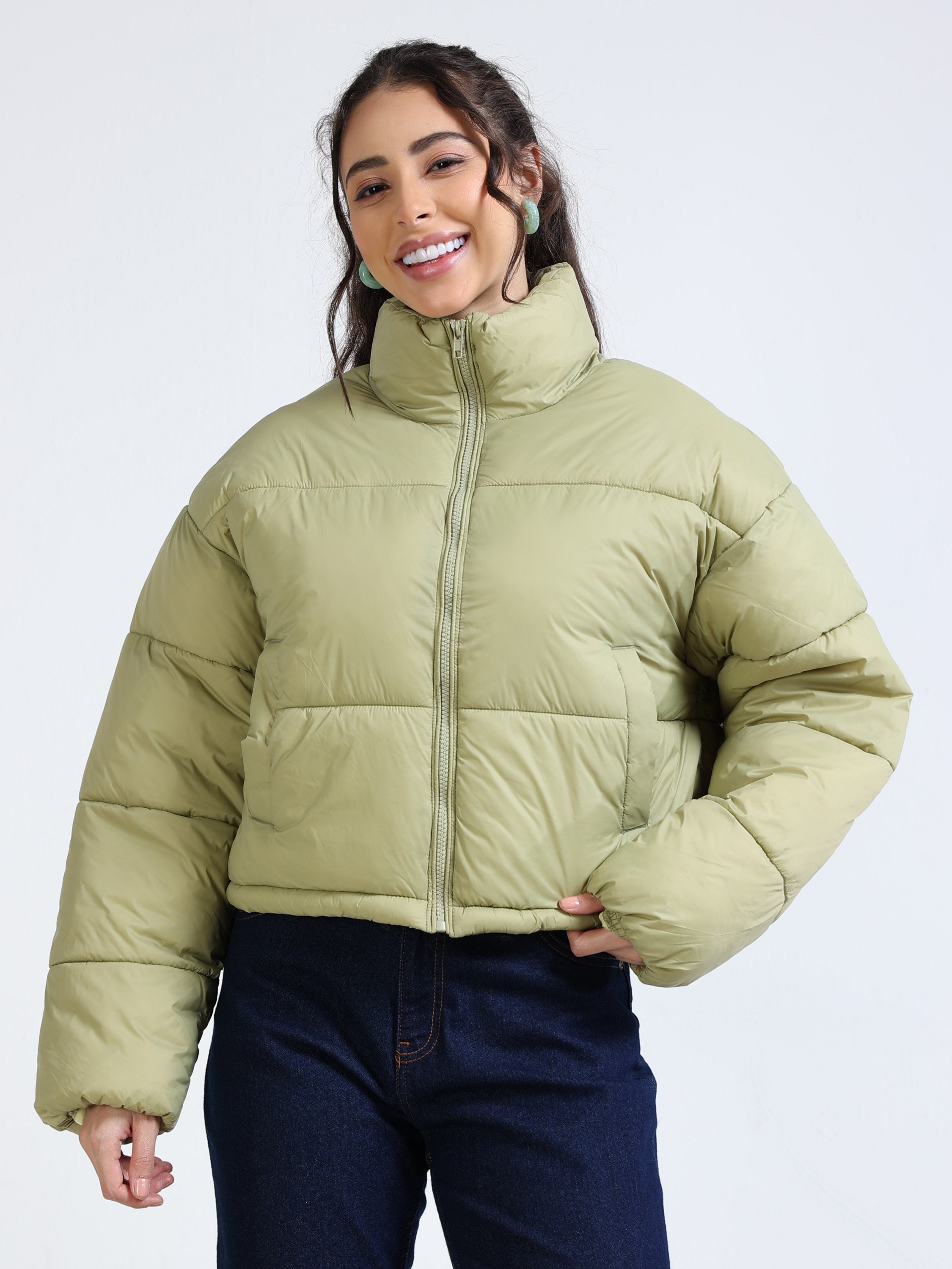 Women Light Green Puffer Jacket