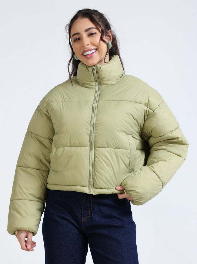 Women Light Green Puffer Jacket