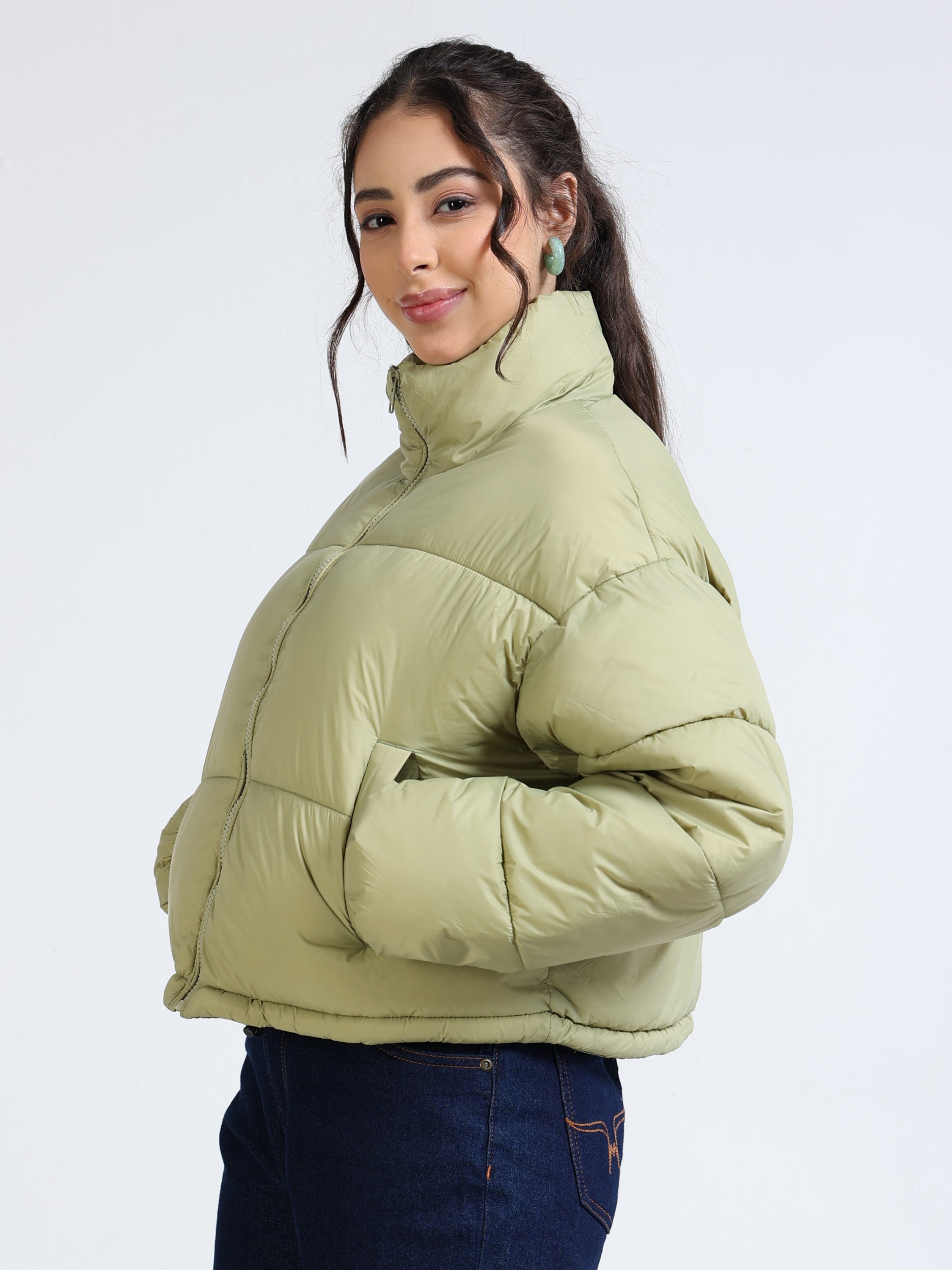 Women Light Green Puffer Jacket