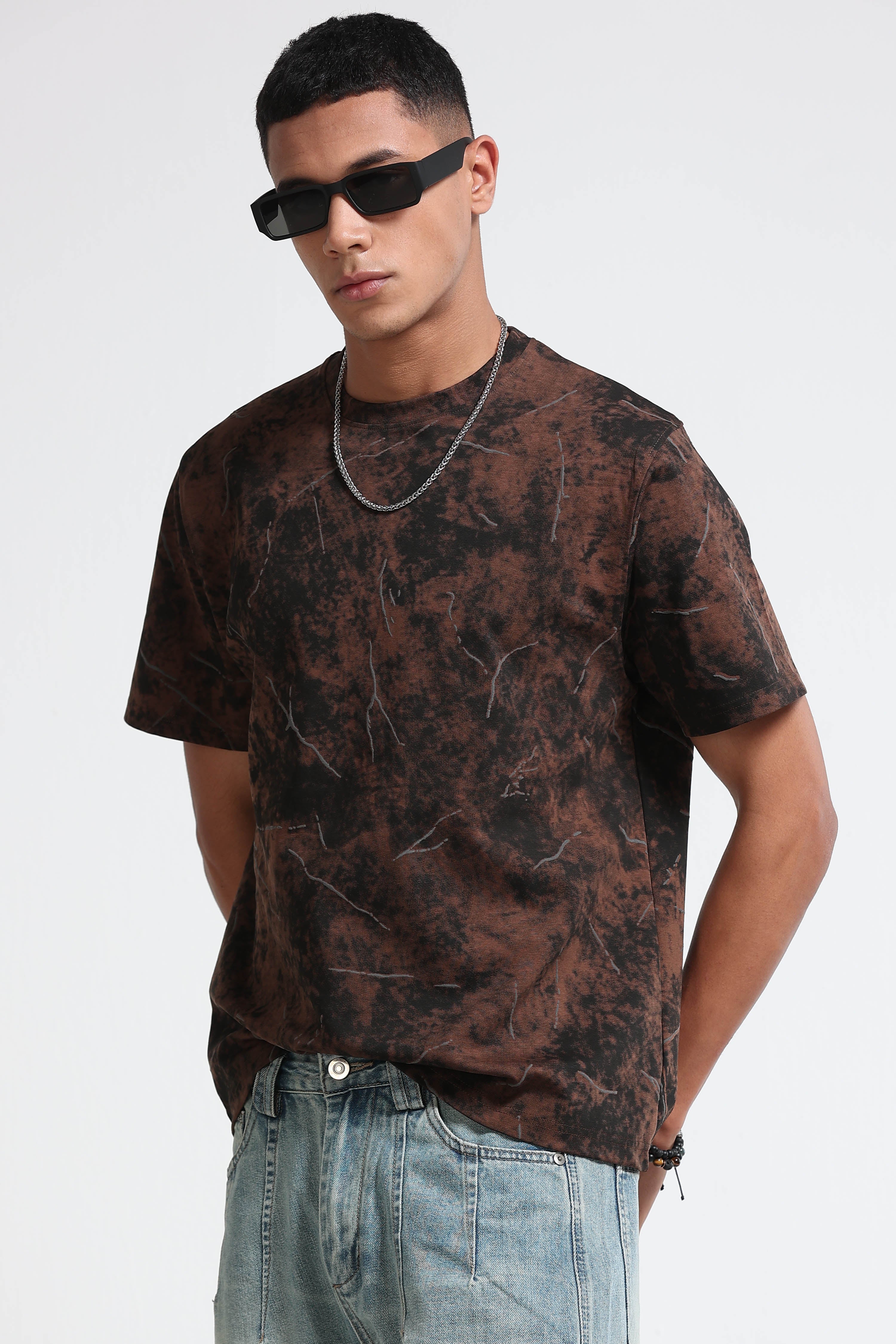Men Brown Premium Self Designed T-Shirt