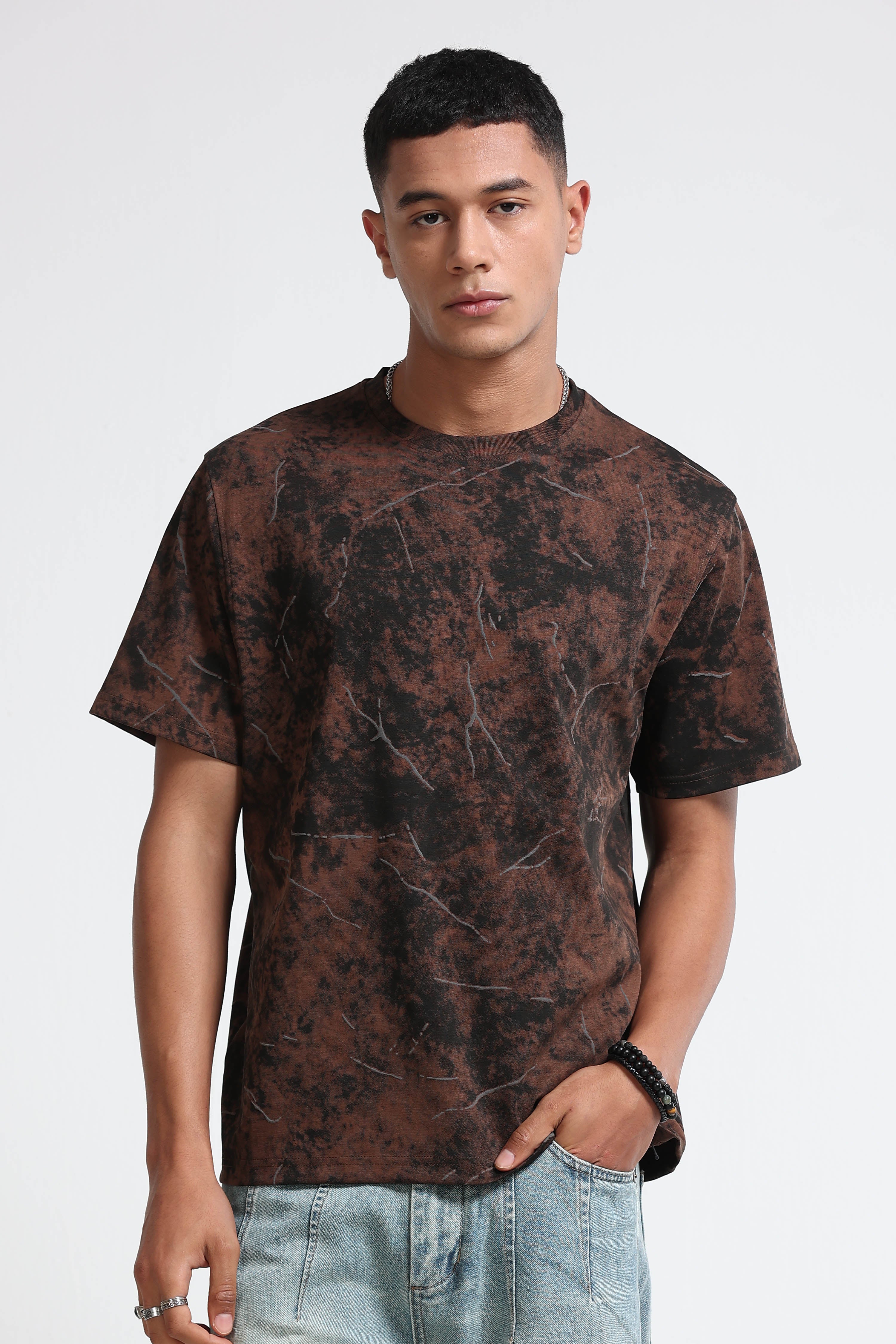Men Brown Premium Self Designed T-Shirt