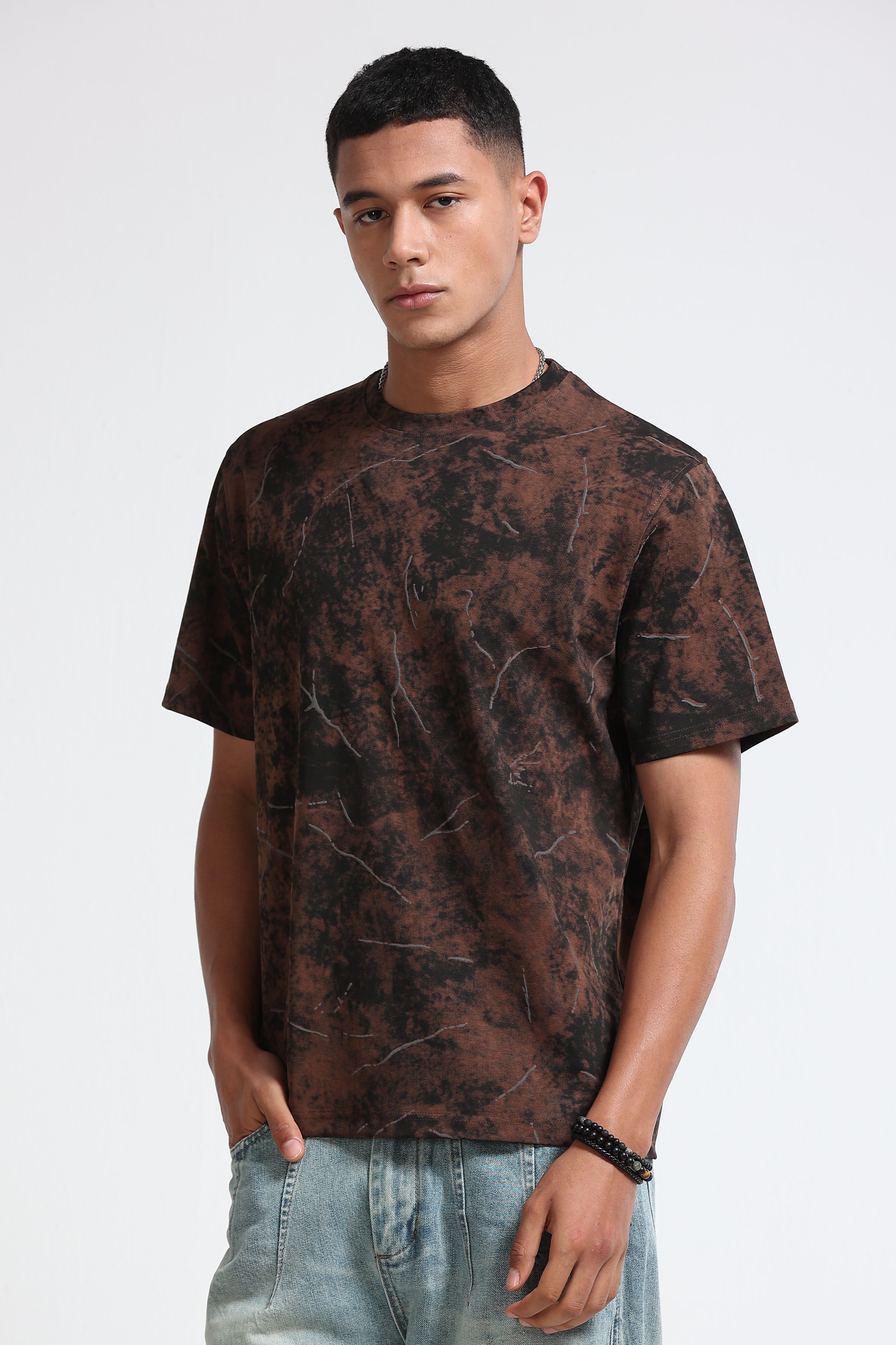 Men Brown Premium Self Designed T-Shirt