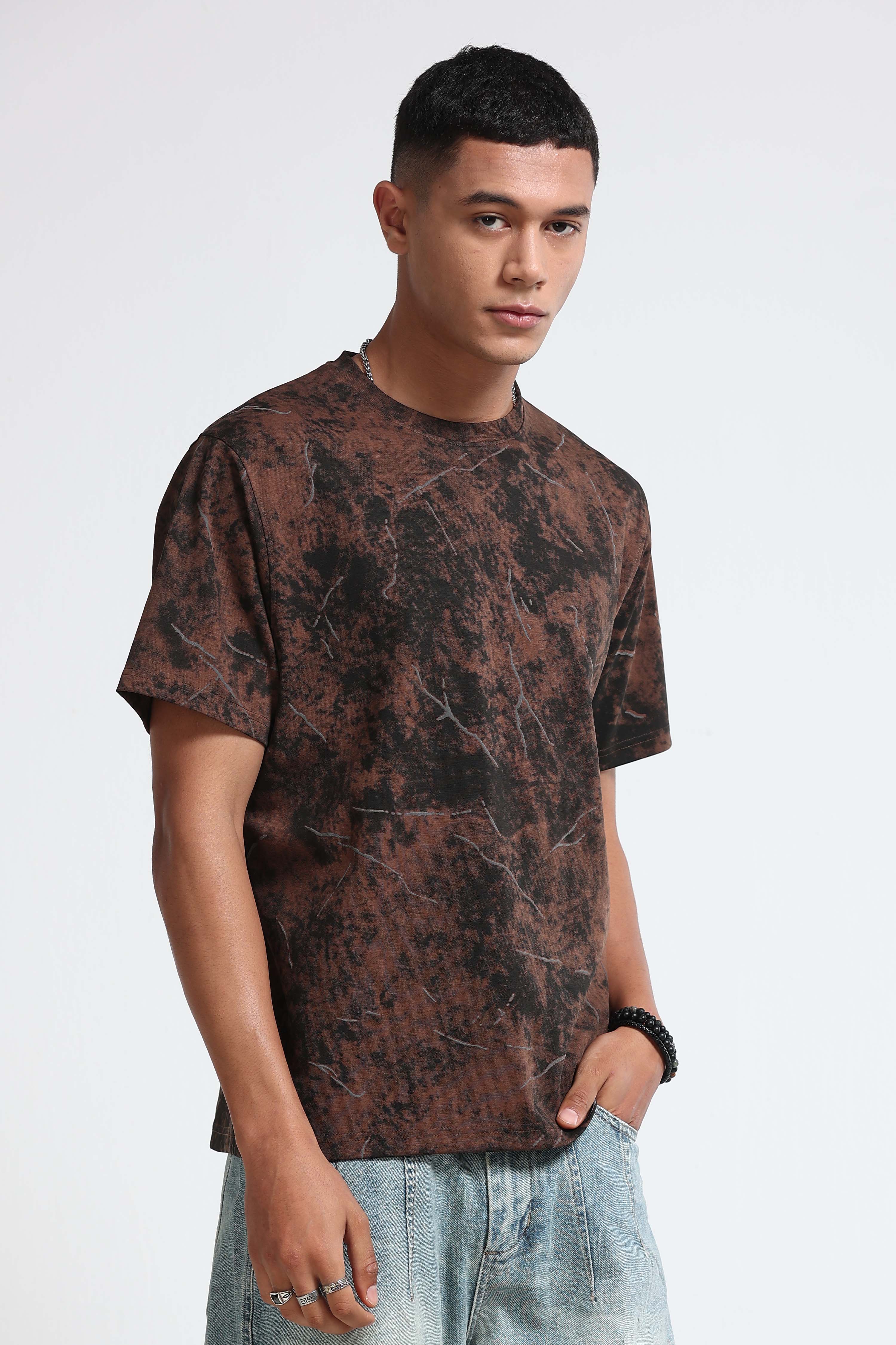 Men Brown Premium Self Designed T-Shirt