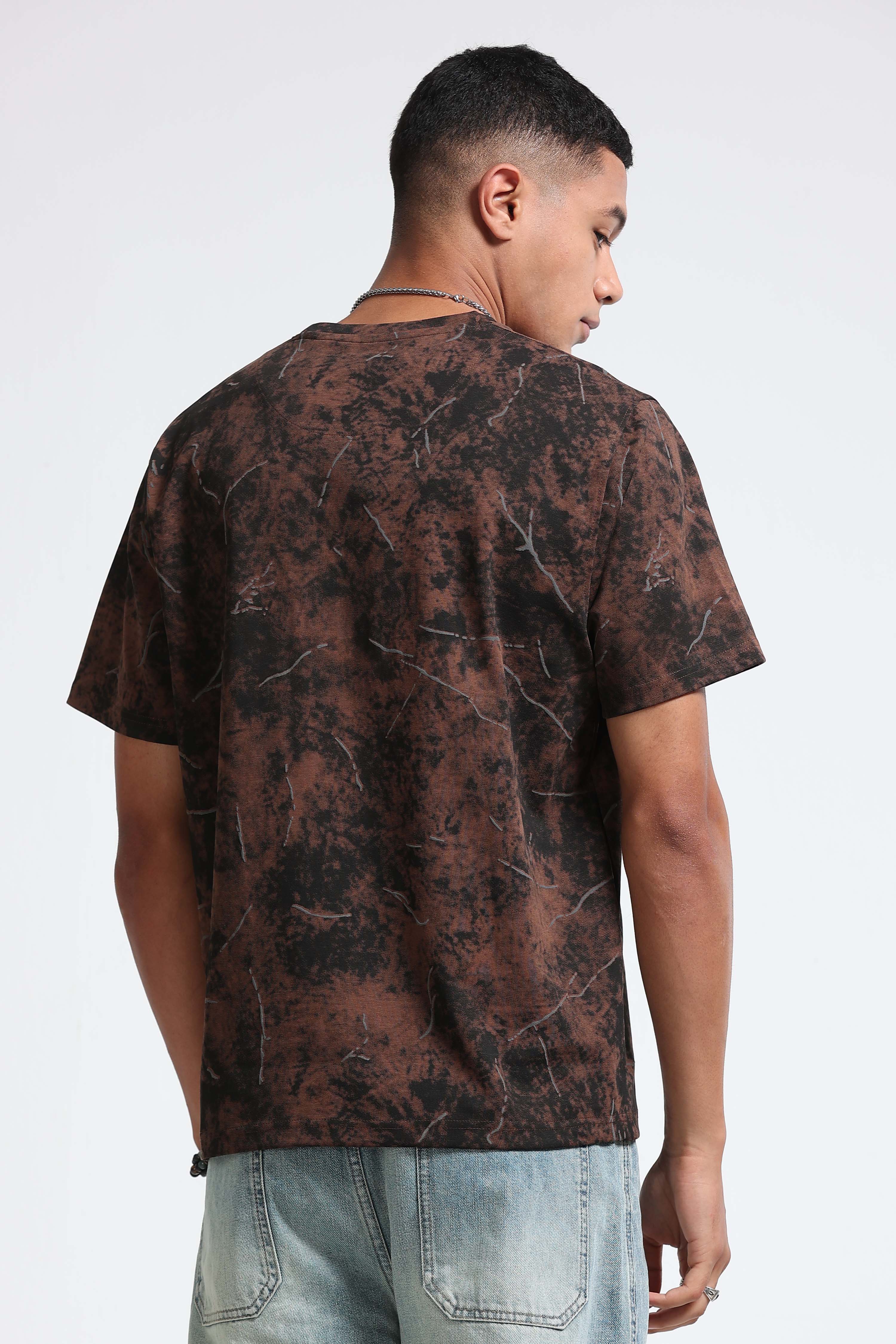 Men Brown Premium Self Designed T-Shirt