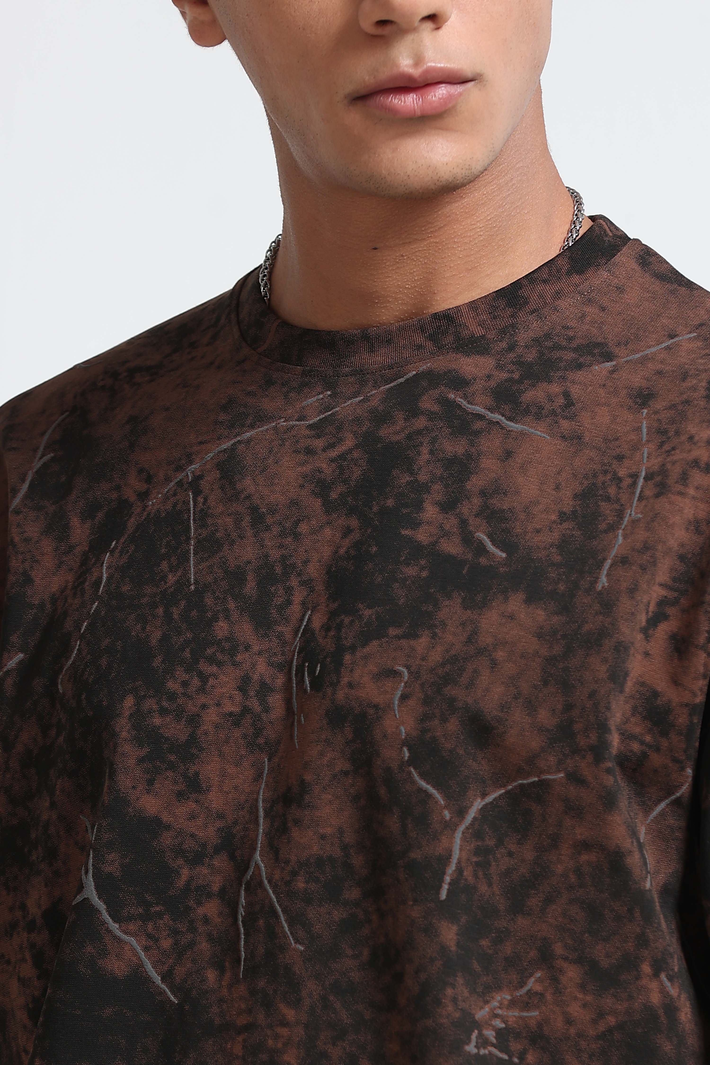 Men Brown Premium Self Designed T-Shirt