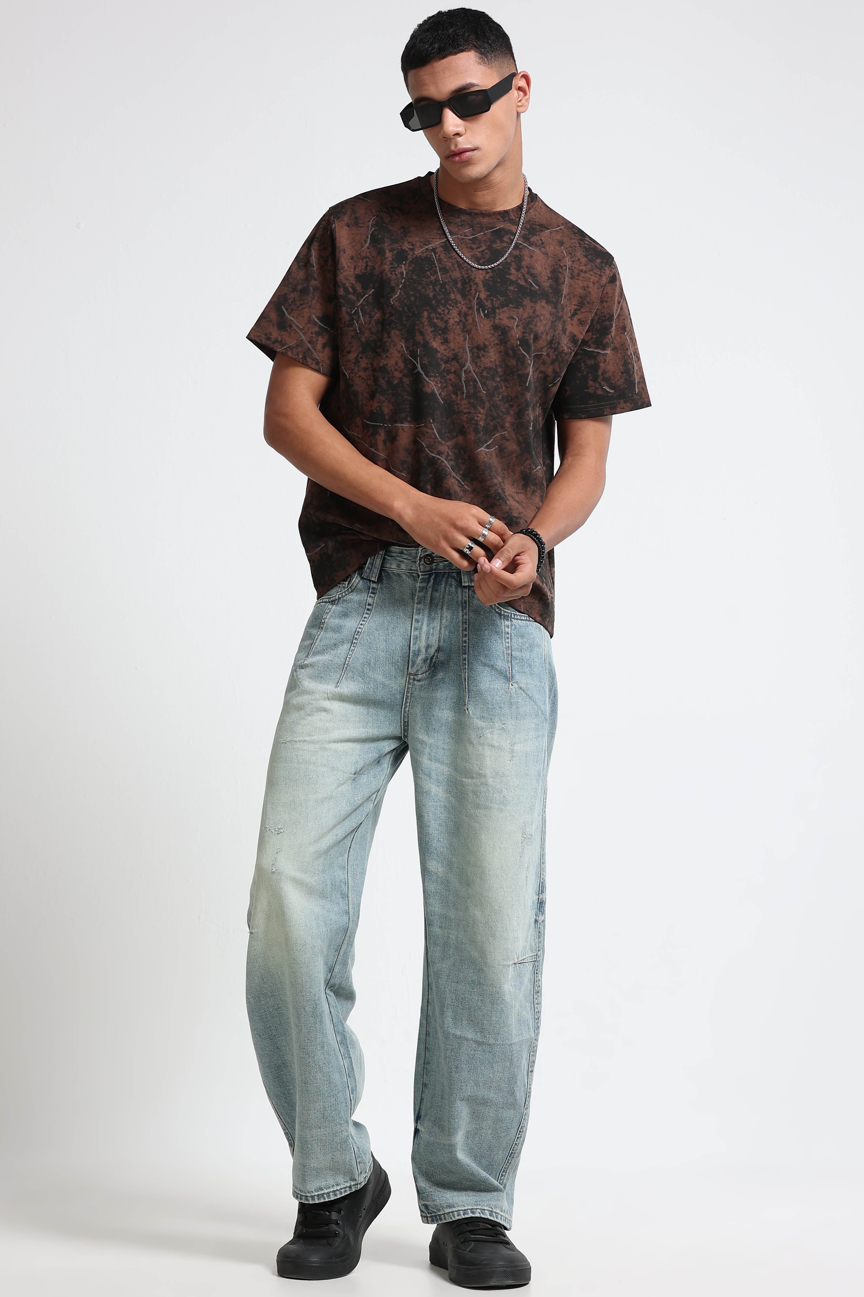 Men Brown Premium Self Designed T-Shirt