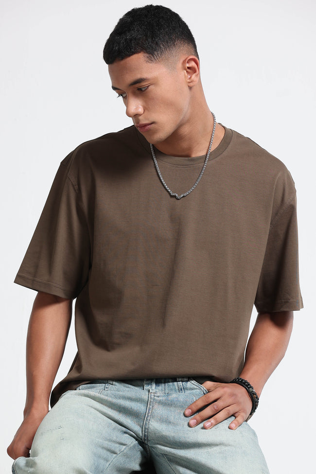Men Olive Oversized Crew Neck T-Shirt