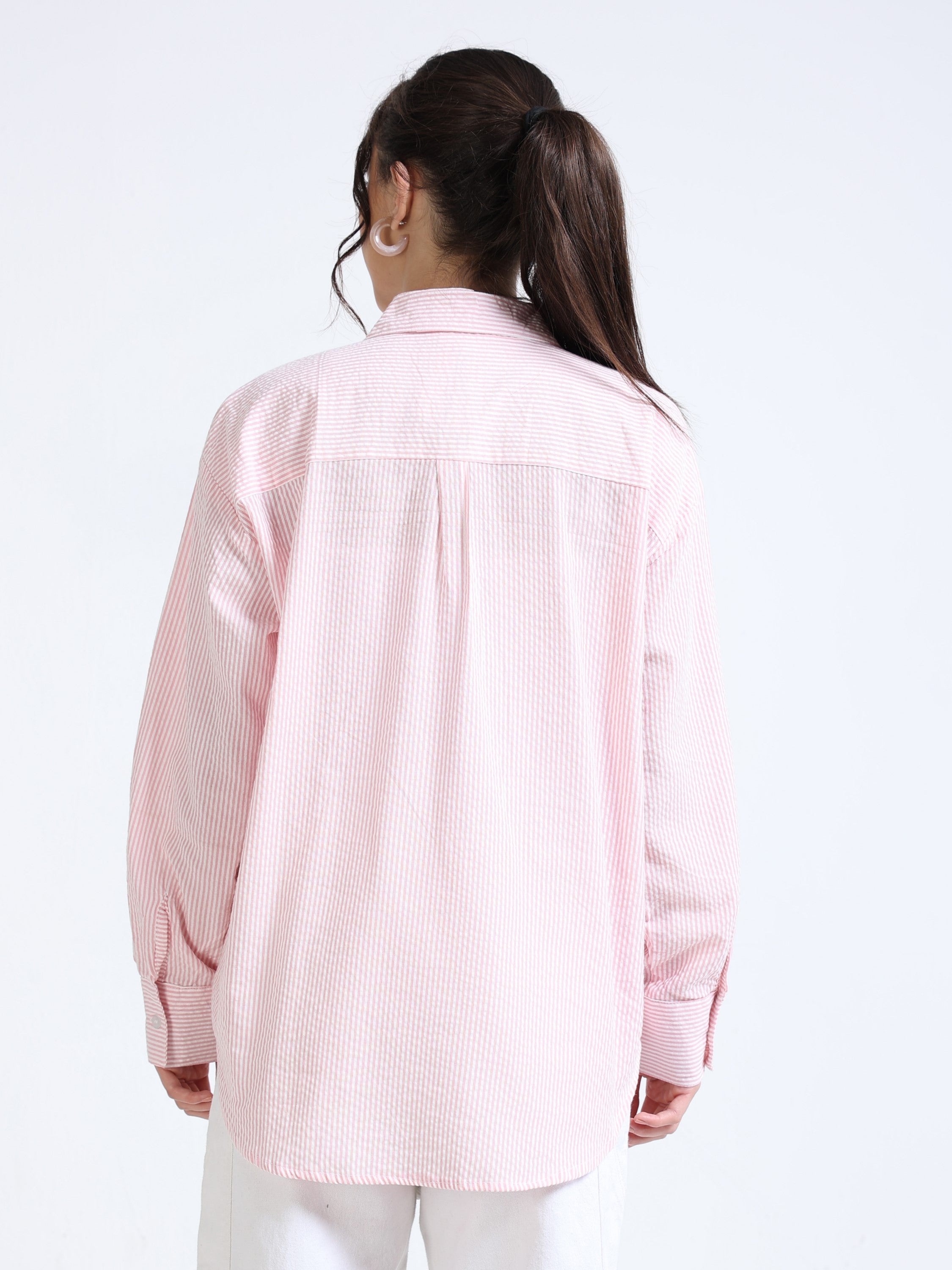 Women Peach and White Stripe Shirt