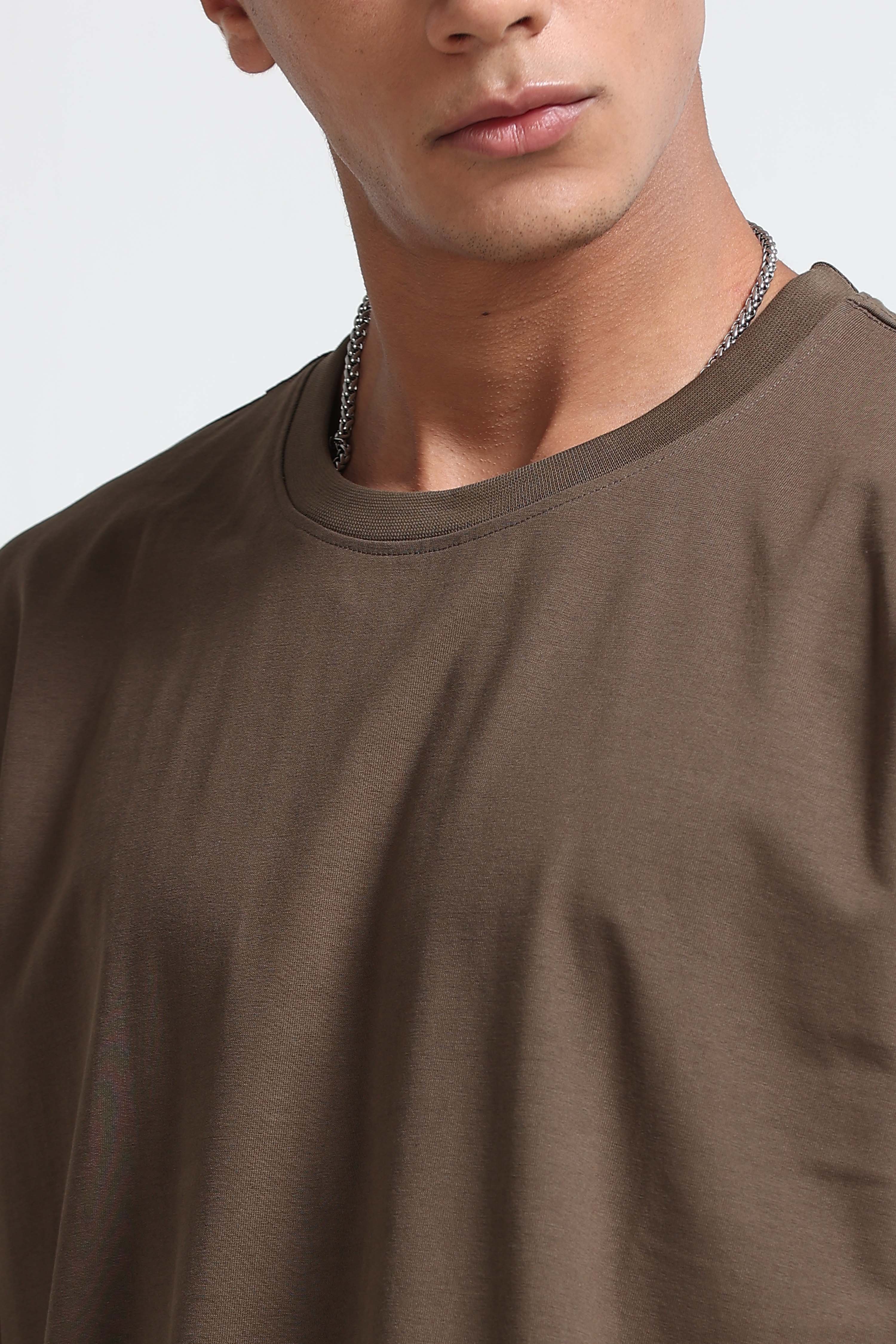 Men Olive Oversized Crew Neck T-Shirt