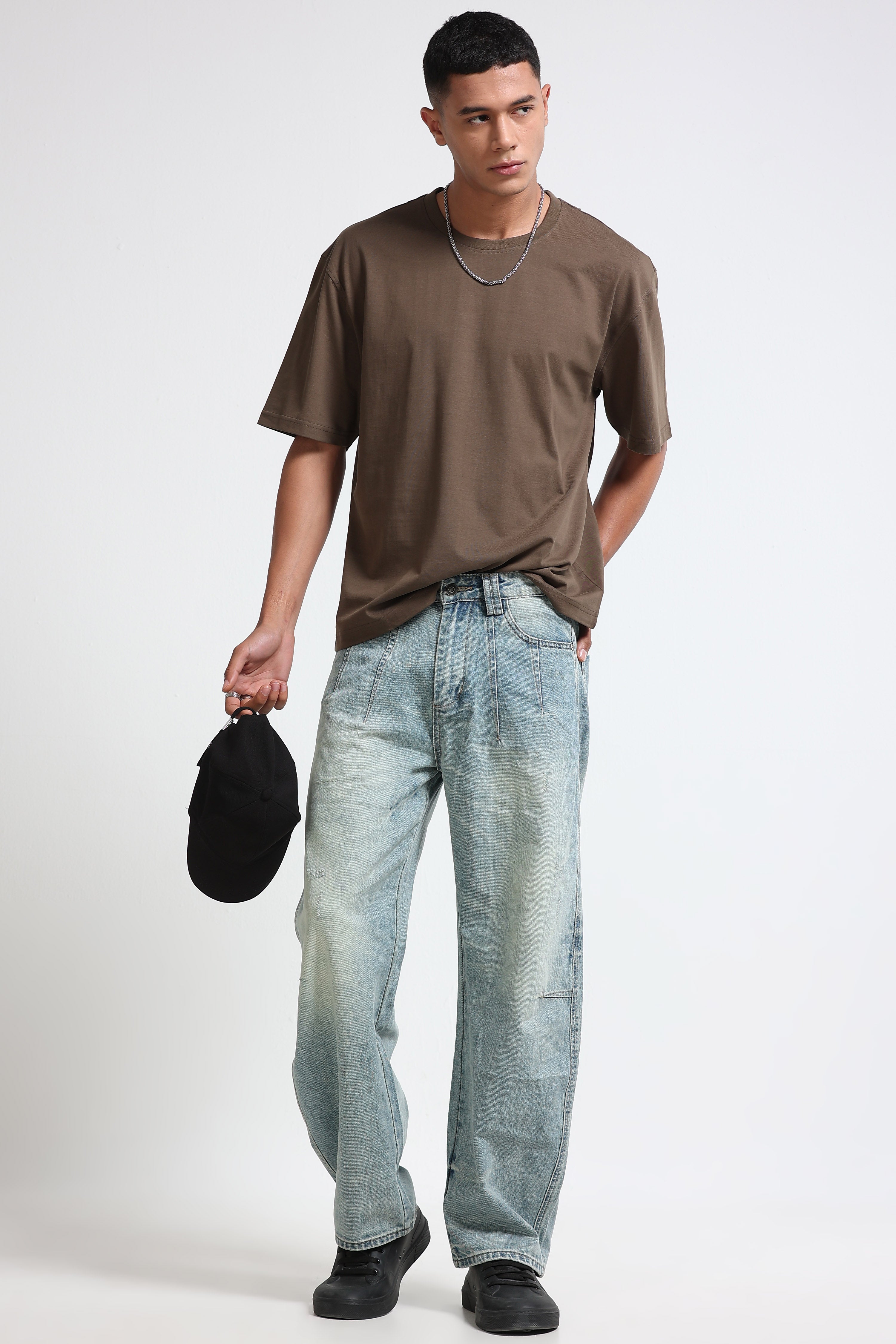 Men Olive Oversized Crew Neck T-Shirt