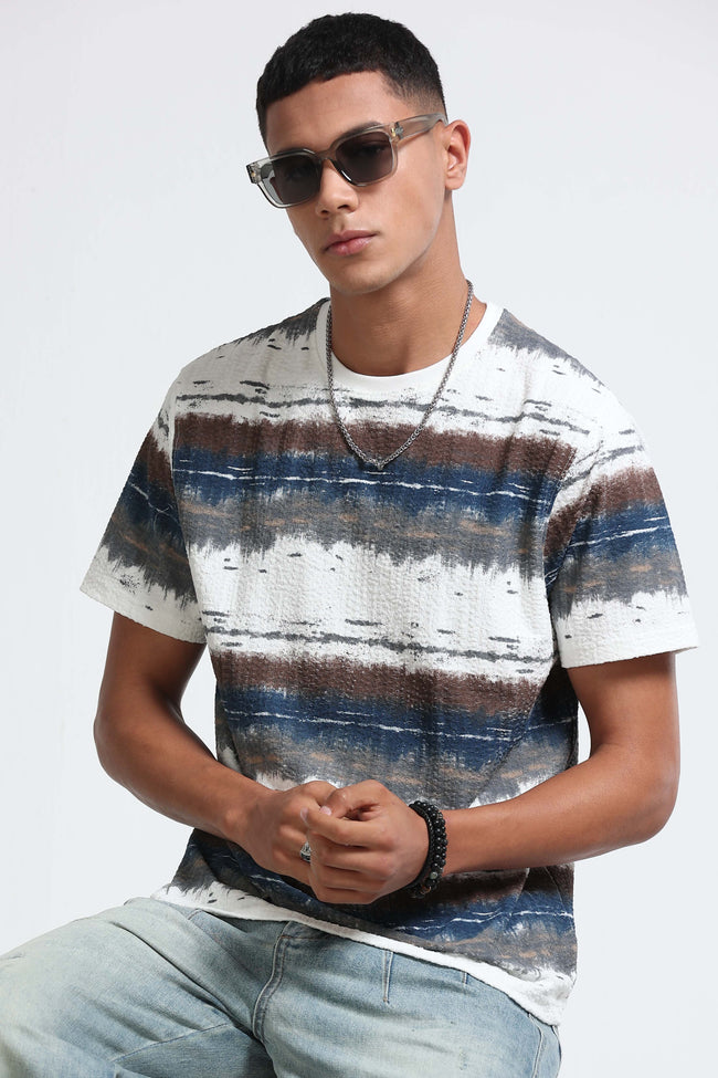 Men White Brush Stroke Print T-Shirt