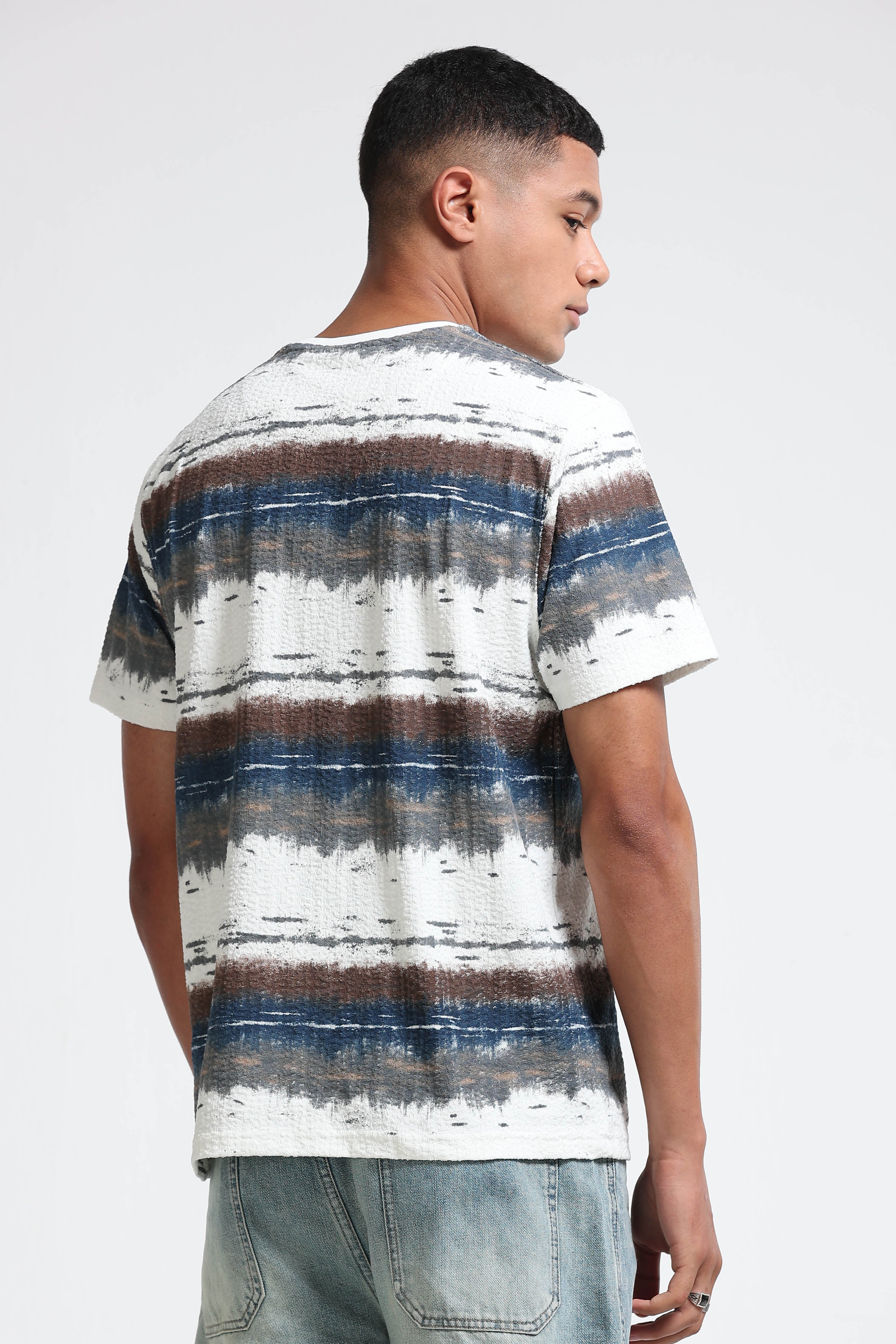 Men White Brush Stroke Print T-Shirt
