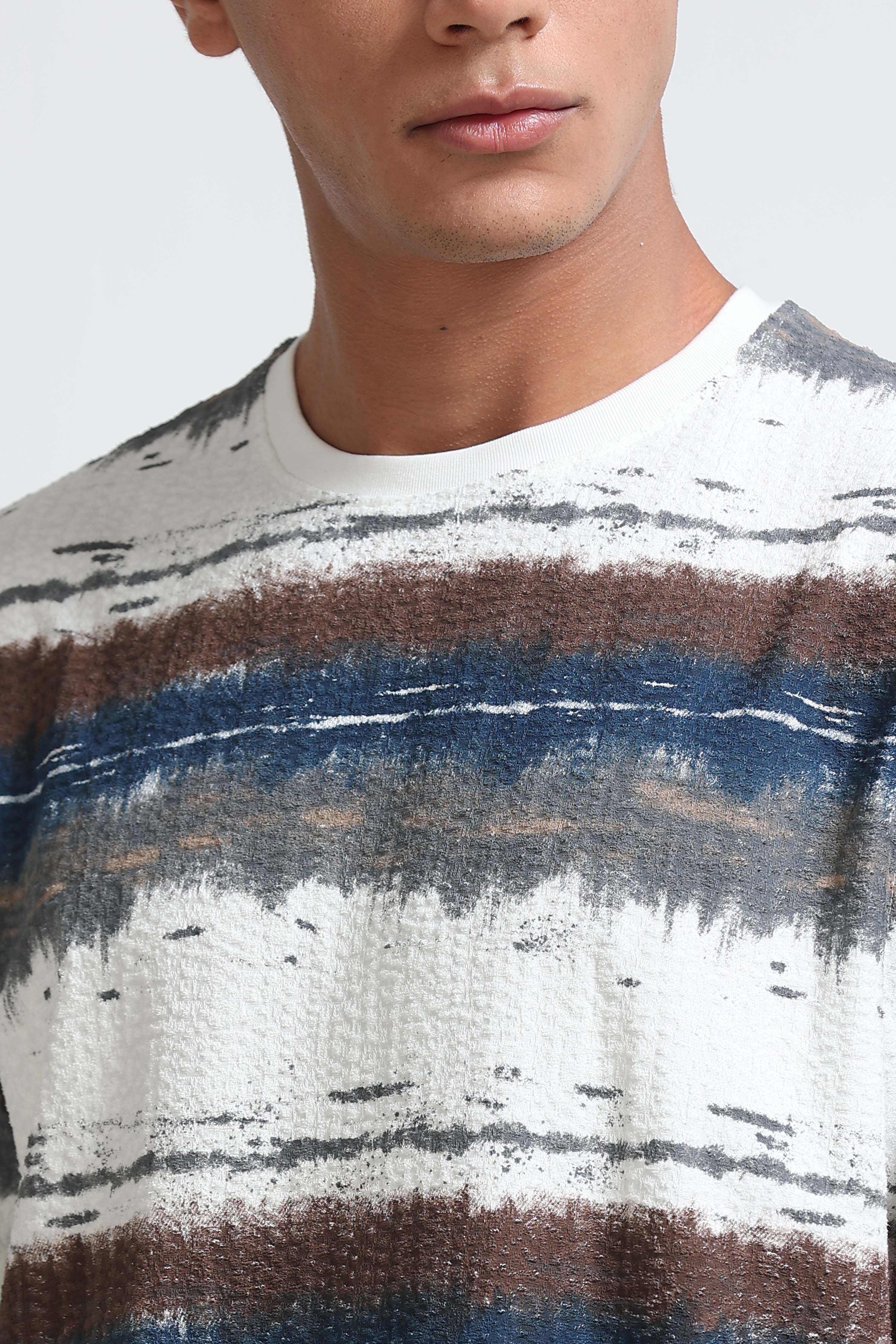 Men White Brush Stroke Print T-Shirt