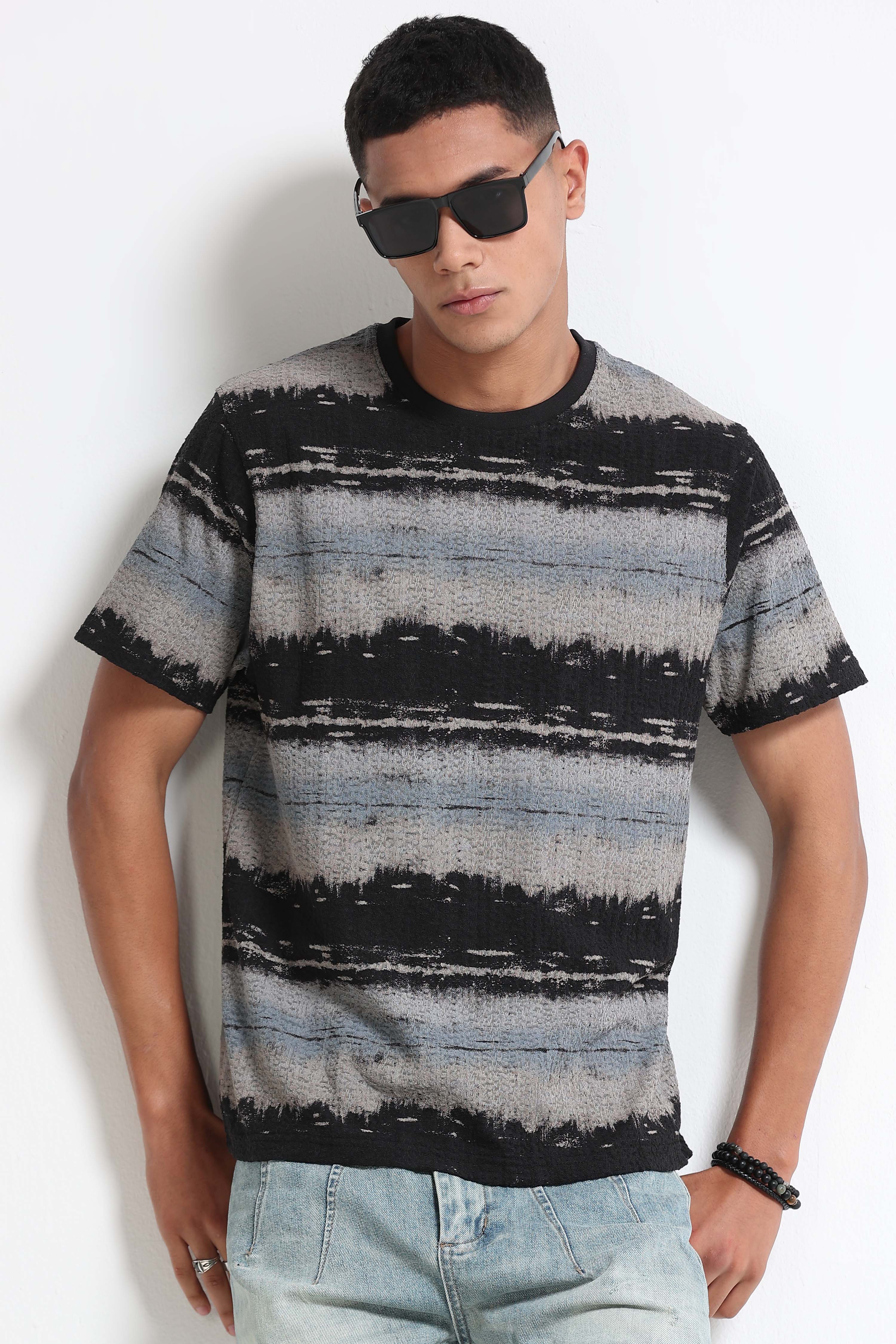 Men Grey Brush Stroke Print T-Shirt