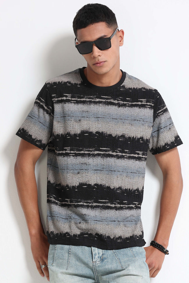 Men Grey Brush Stroke Print T-Shirt