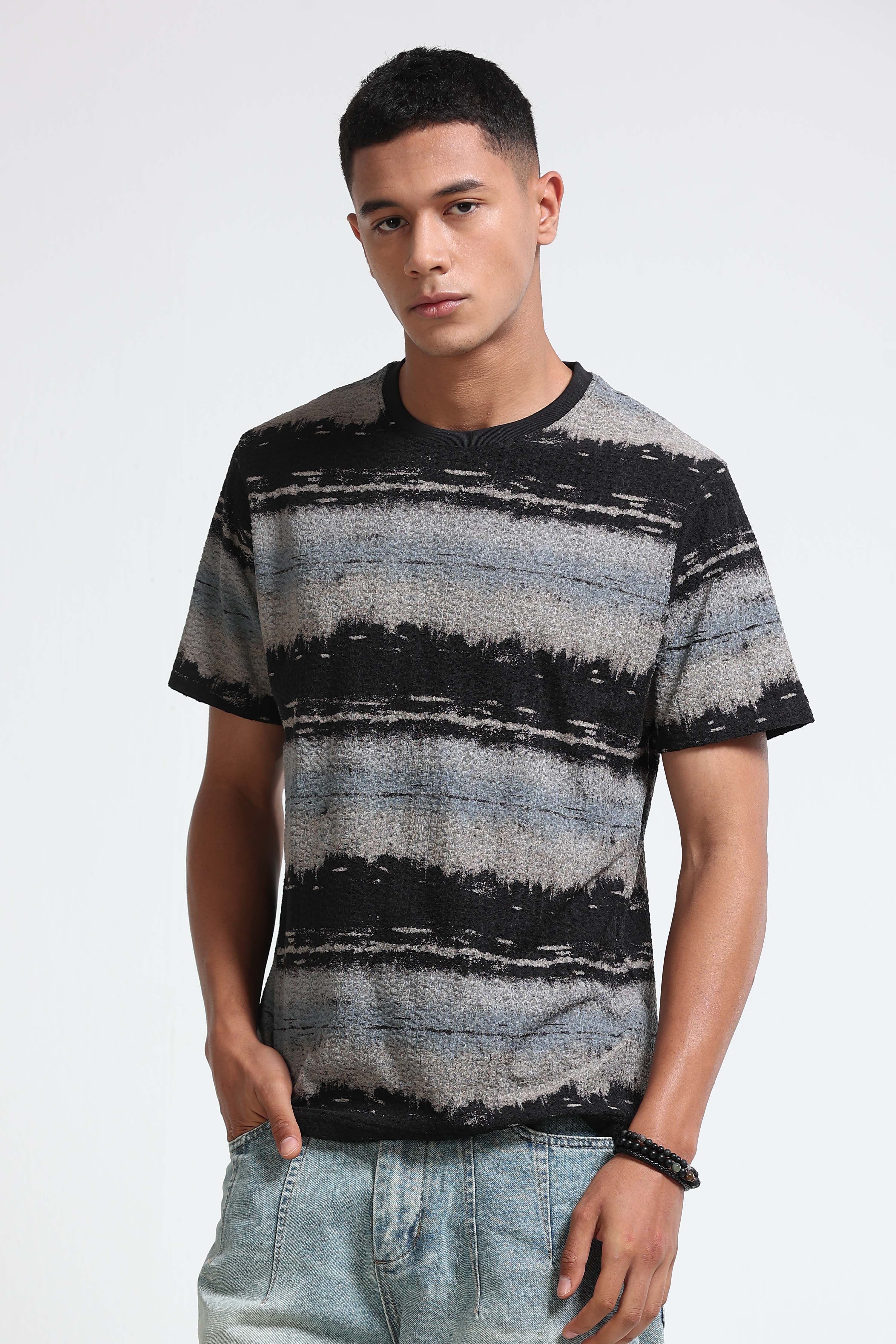 Men Grey Brush Stroke Print T-Shirt
