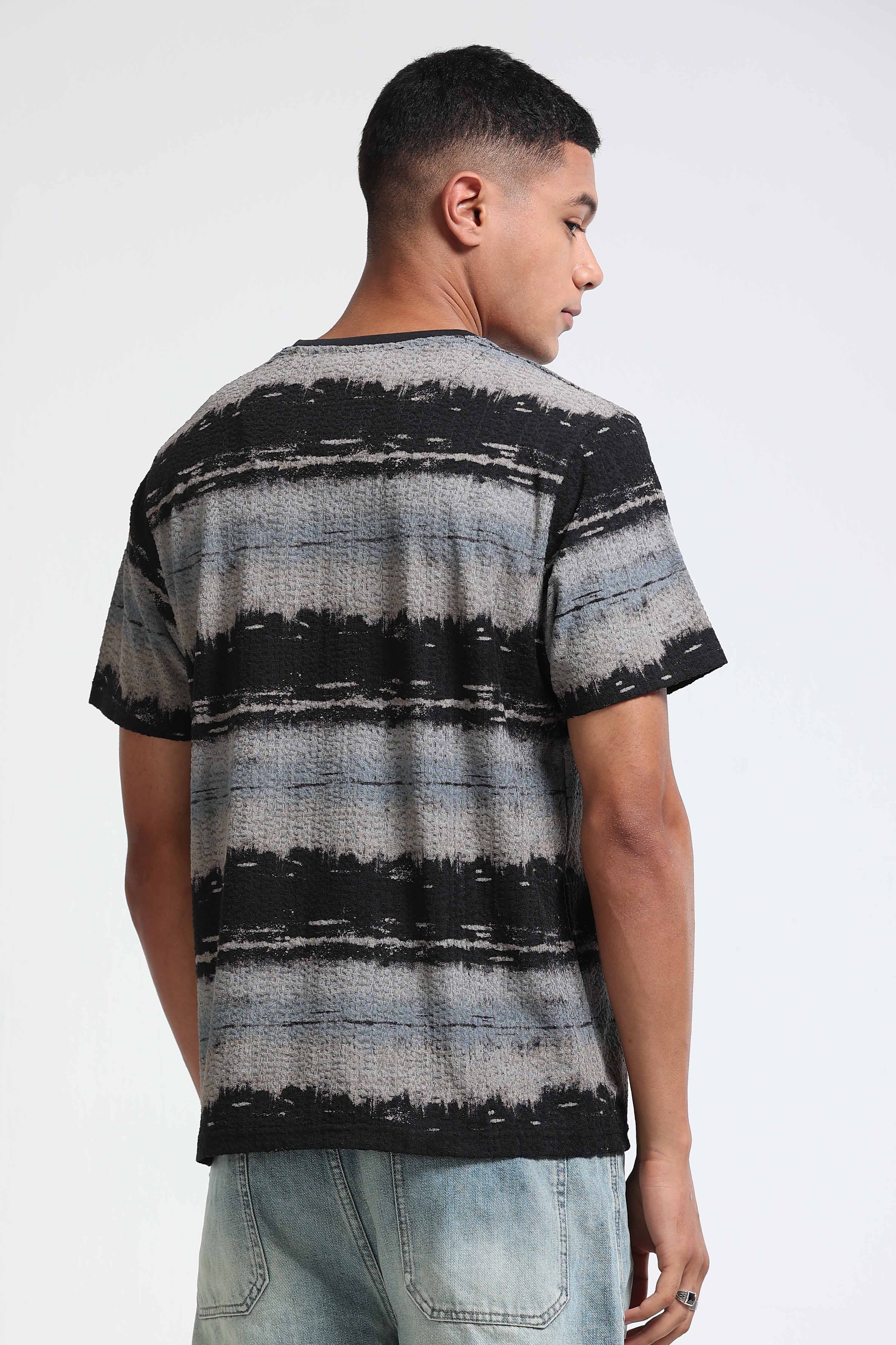 Men Grey Brush Stroke Print T-Shirt