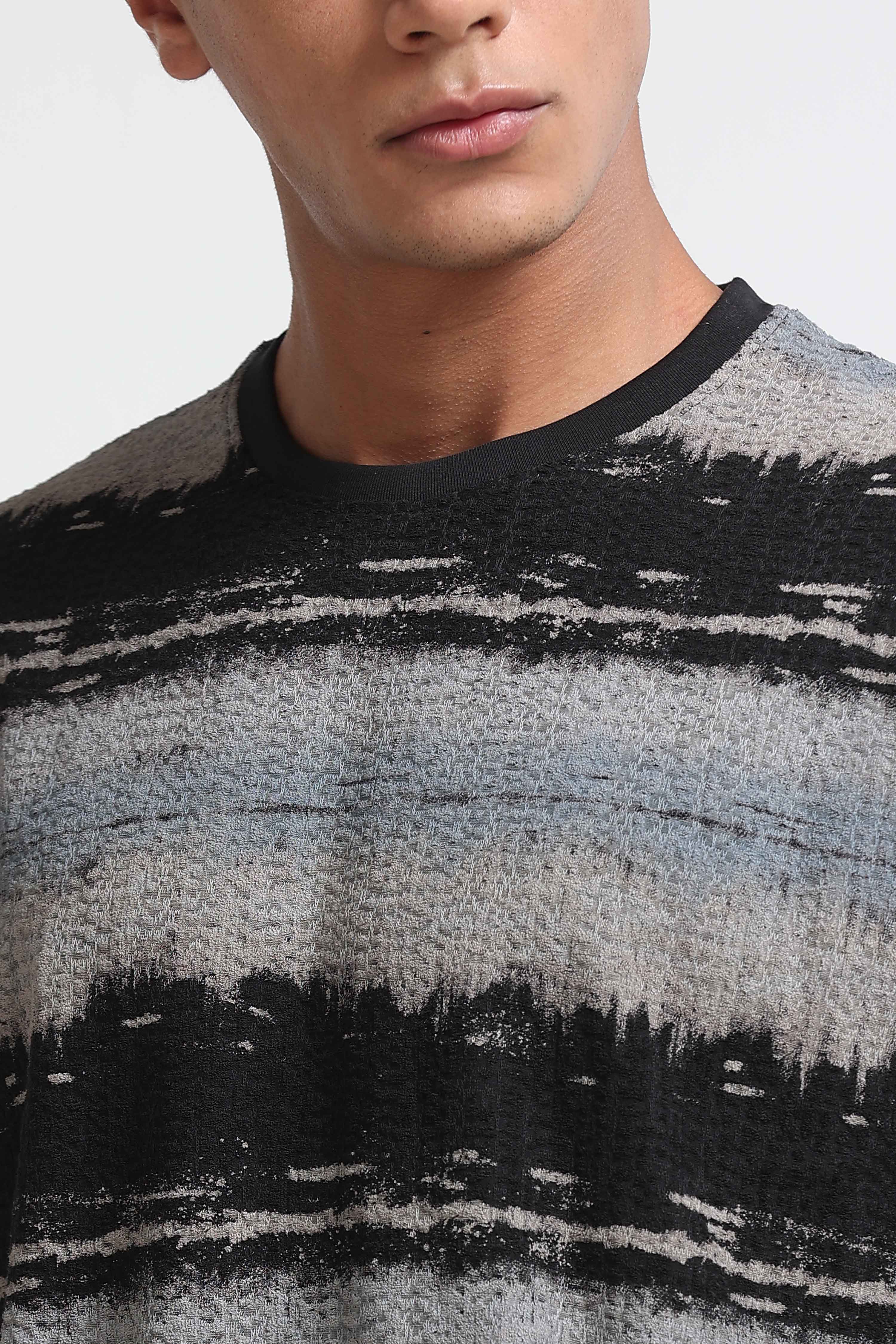 Men Grey Brush Stroke Print T-Shirt