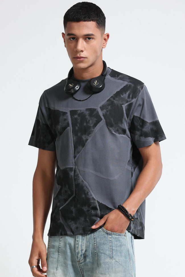 Men Grey Modern Abstract Print T-Shirt